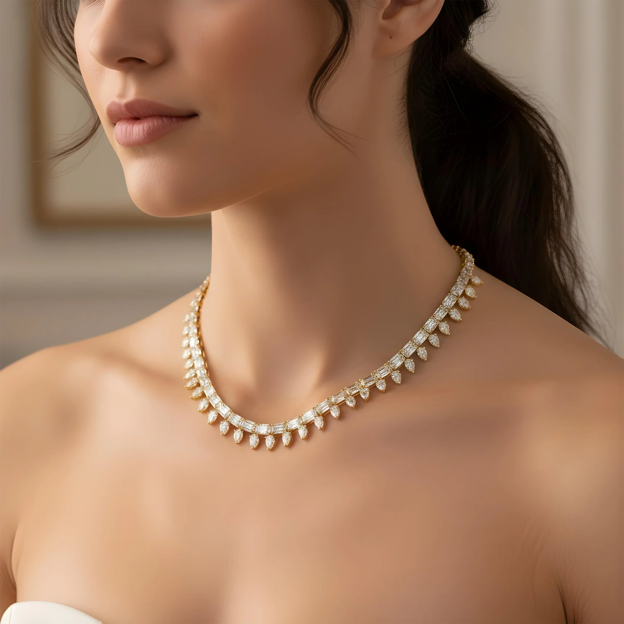 18K White Gold Radiant & Pear cut Diamond Necklace 118ct - Image 6