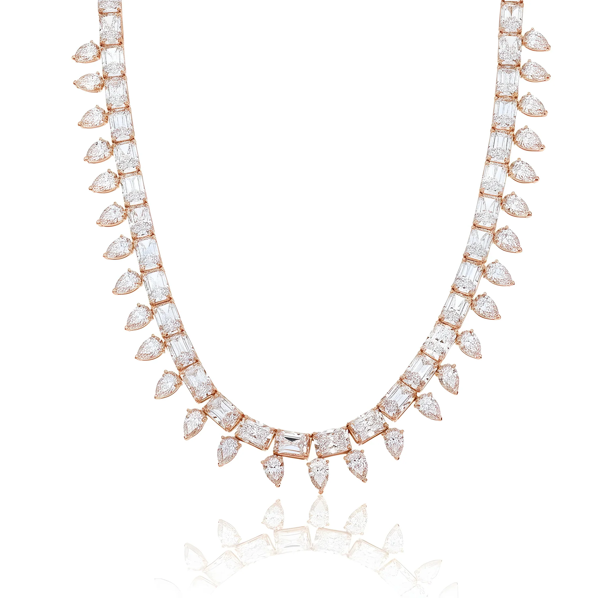 18K White Gold Radiant & Pear cut Diamond Necklace 118ct - Image 7