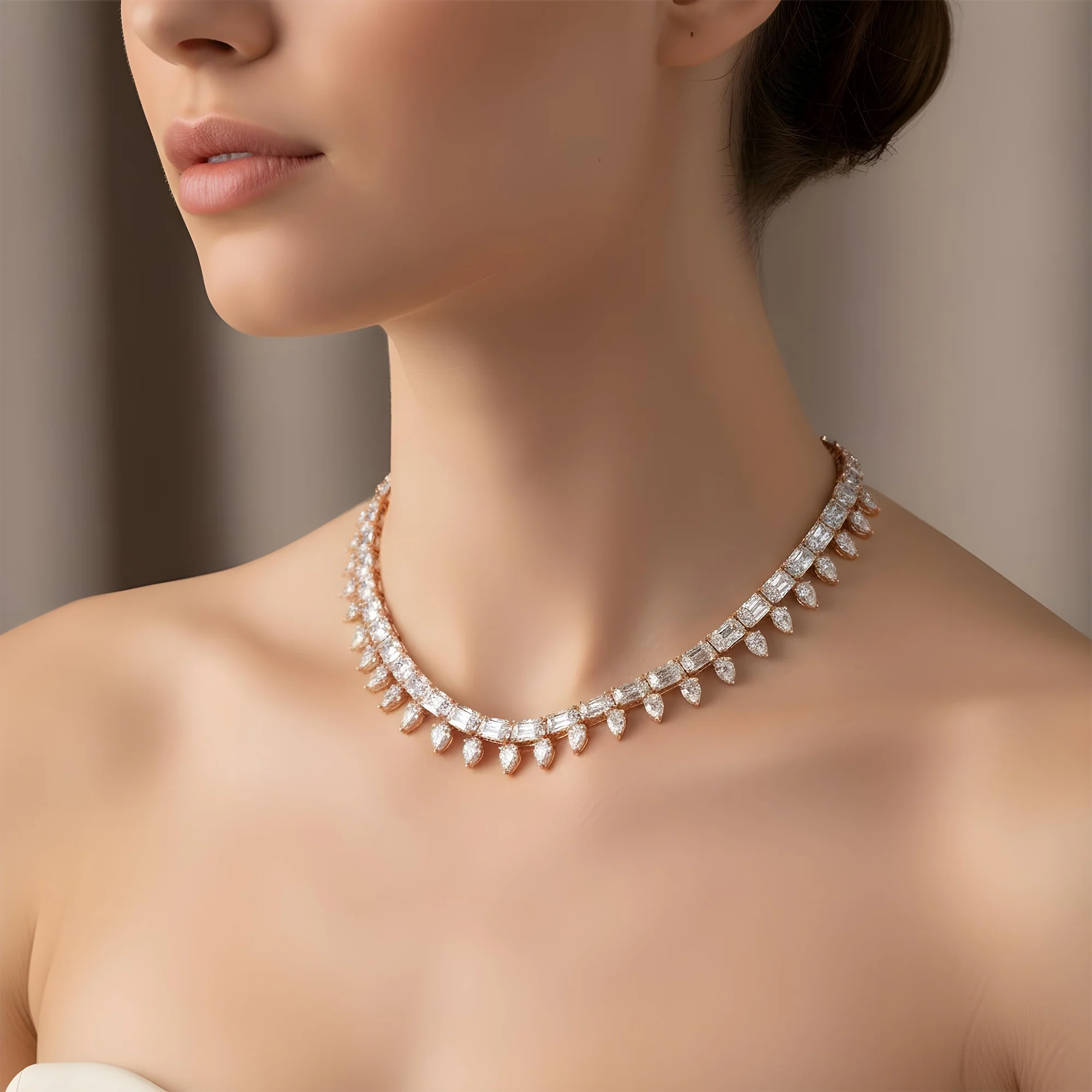 18K White Gold Radiant & Pear cut Diamond Necklace 118ct - Image 8