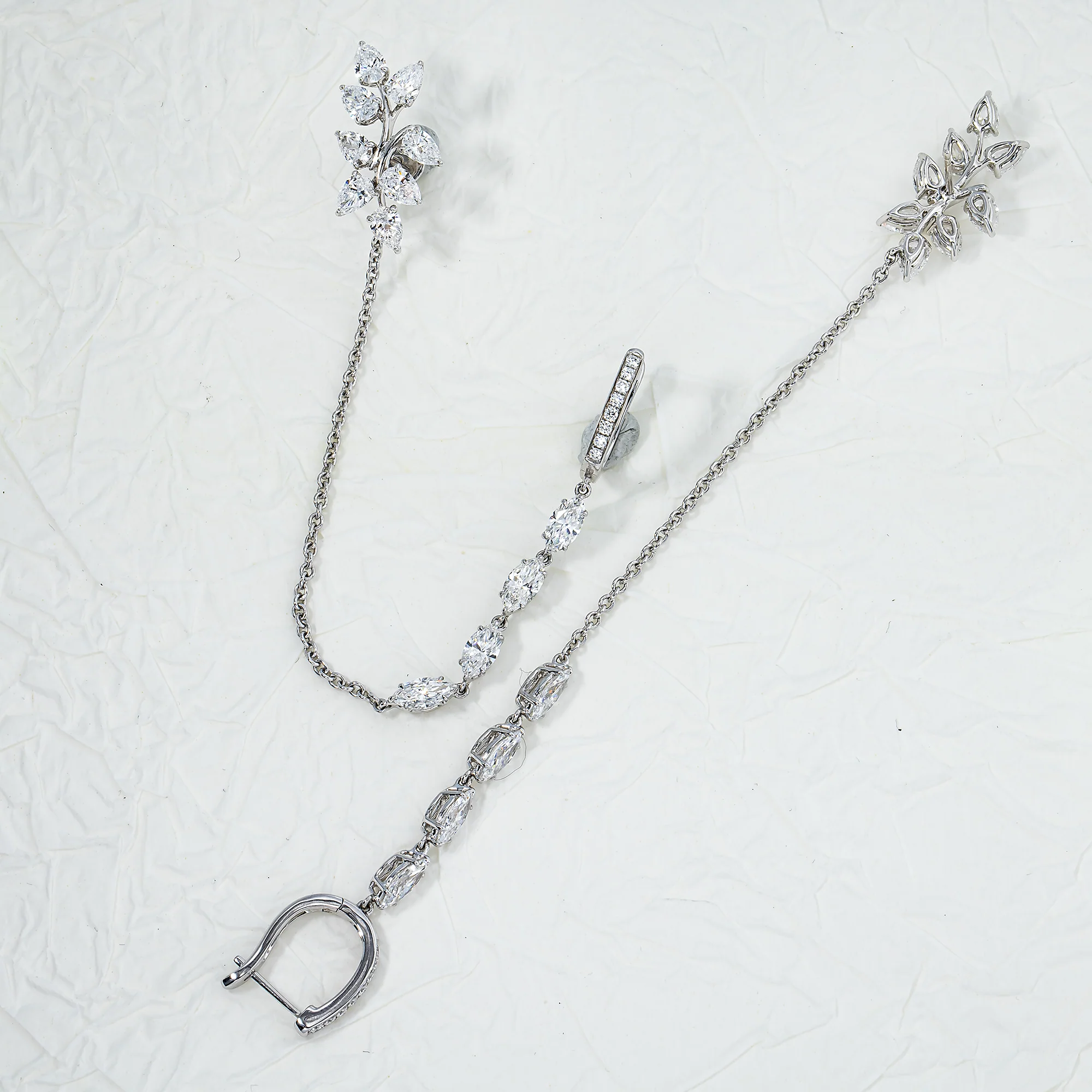 18K White Gold Reversable Vine Climber Daimond Earrings 6.31ctw - Image 3