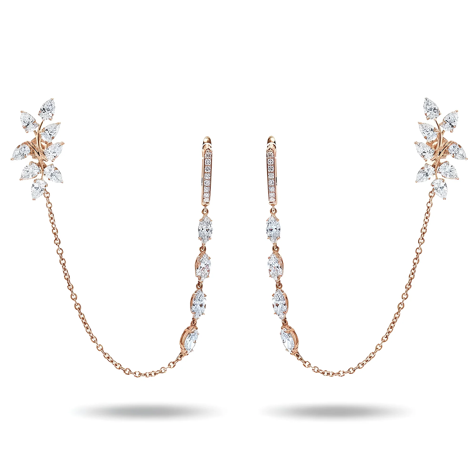 18K White Gold Reversable Vine Climber Daimond Earrings 6.31ctw - Image 7