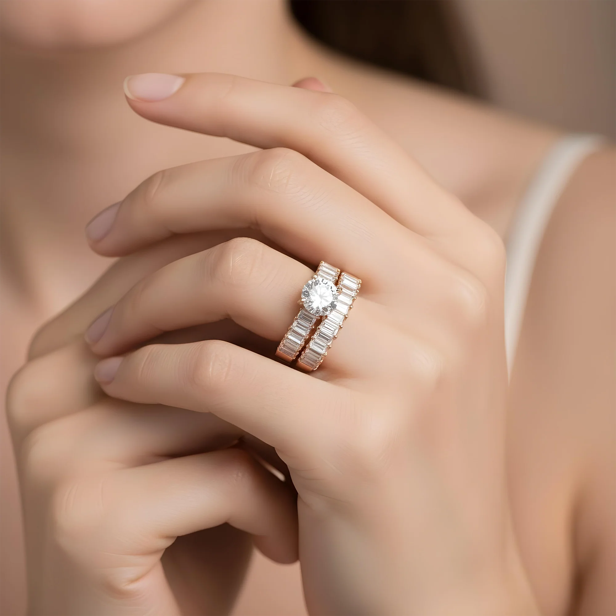 18K White Gold Round & Baguette Diamond Engagement Ring & Wedding Band Set 2.33ctw - Image 10