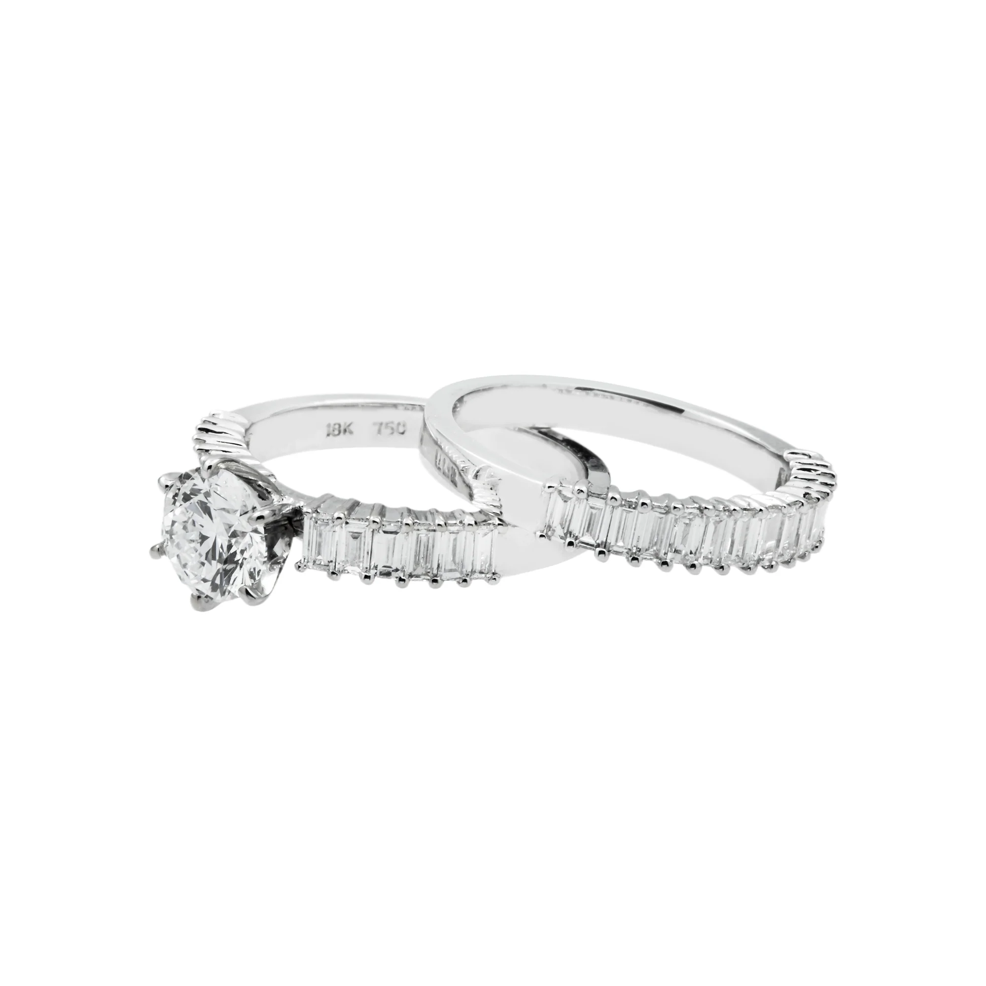 18K White Gold Round & Baguette Diamond Engagement Ring & Wedding Band Set 2.33ctw - Image 4