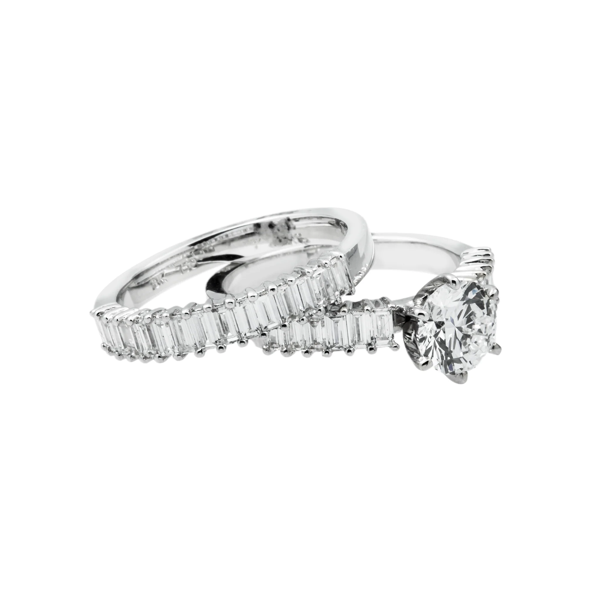 18K White Gold Round & Baguette Diamond Engagement Ring & Wedding Band Set 2.33ctw - Image 6