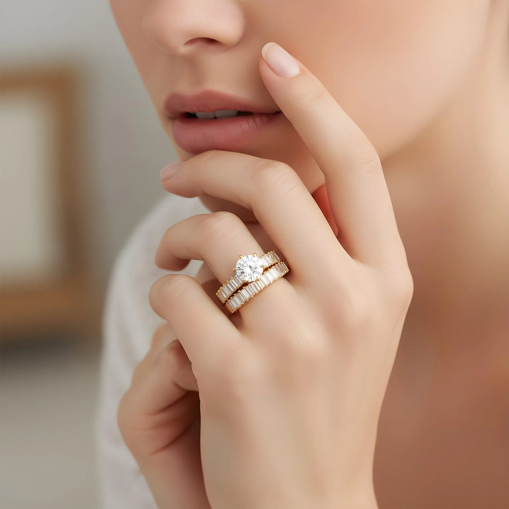 18K White Gold Round & Baguette Diamond Engagement Ring & Wedding Band Set 2.33ctw - Image 8