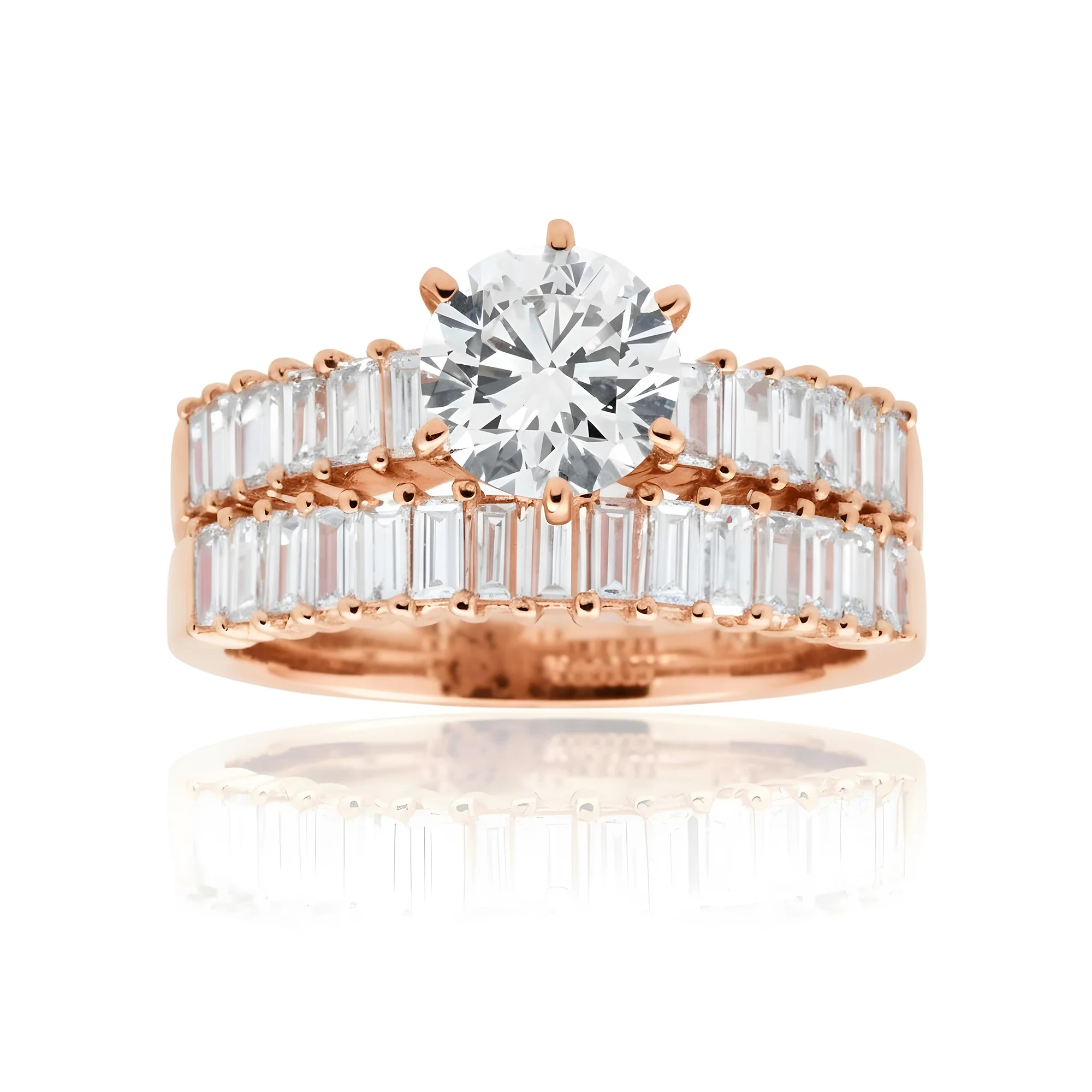 18K White Gold Round & Baguette Diamond Engagement Ring & Wedding Band Set 2.33ctw - Image 9