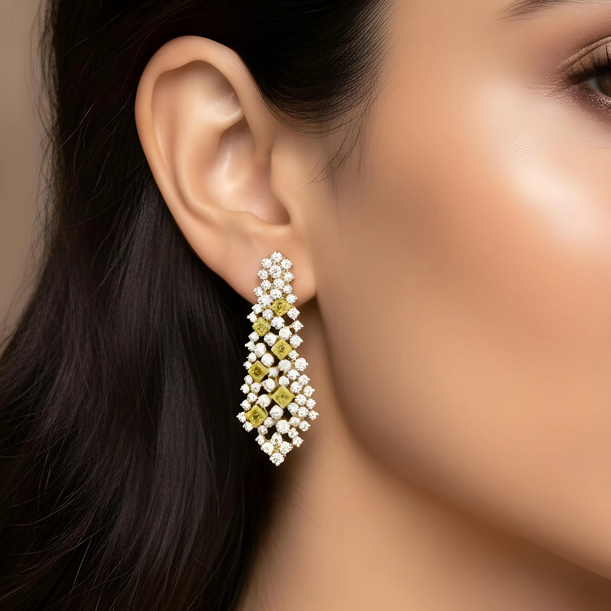 18K White Gold Round & Cushion Cut Fancy Yellow Diamond Chandelier Drop Earrings15.0ct - Image 5