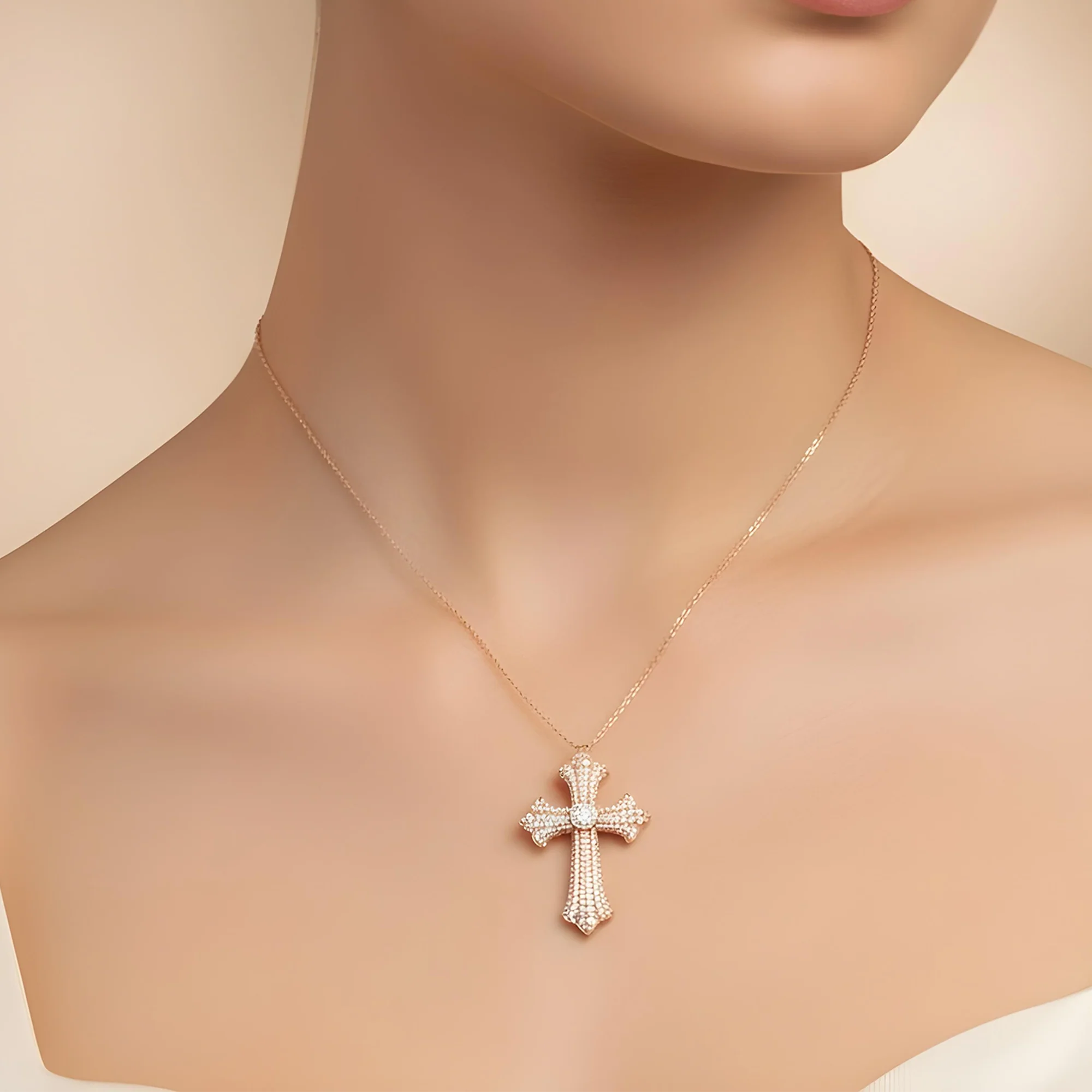 18K White Gold Round Diamond Cross Pendant 2.01ct - Image 8