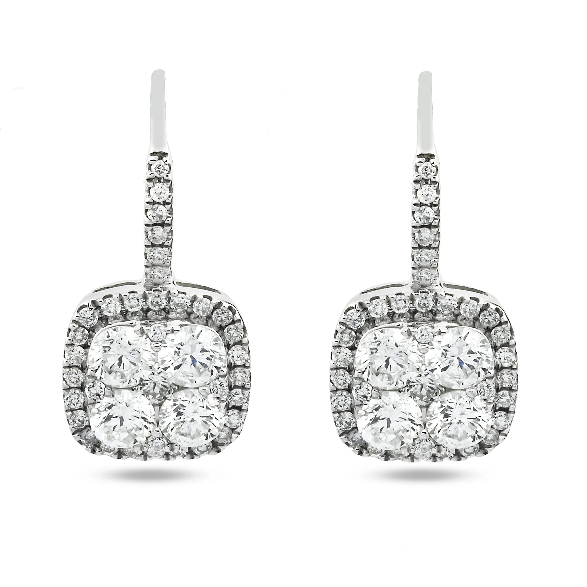 18K White Gold Round Diamond Drop Earrings 1.76ctw