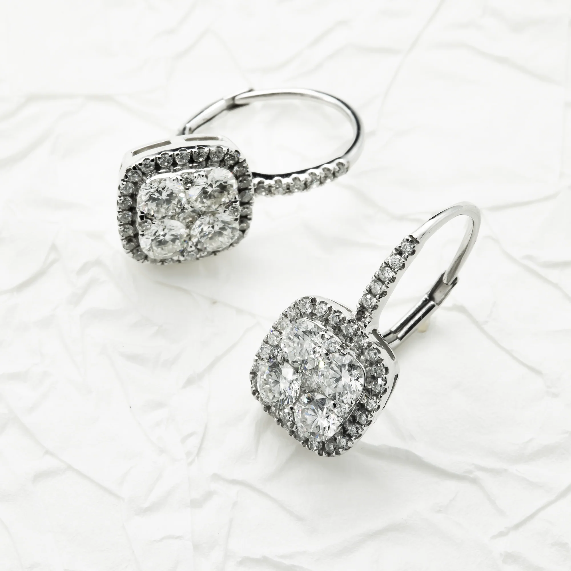 18K White Gold Round Diamond Drop Earrings 1.76ctw - Image 3