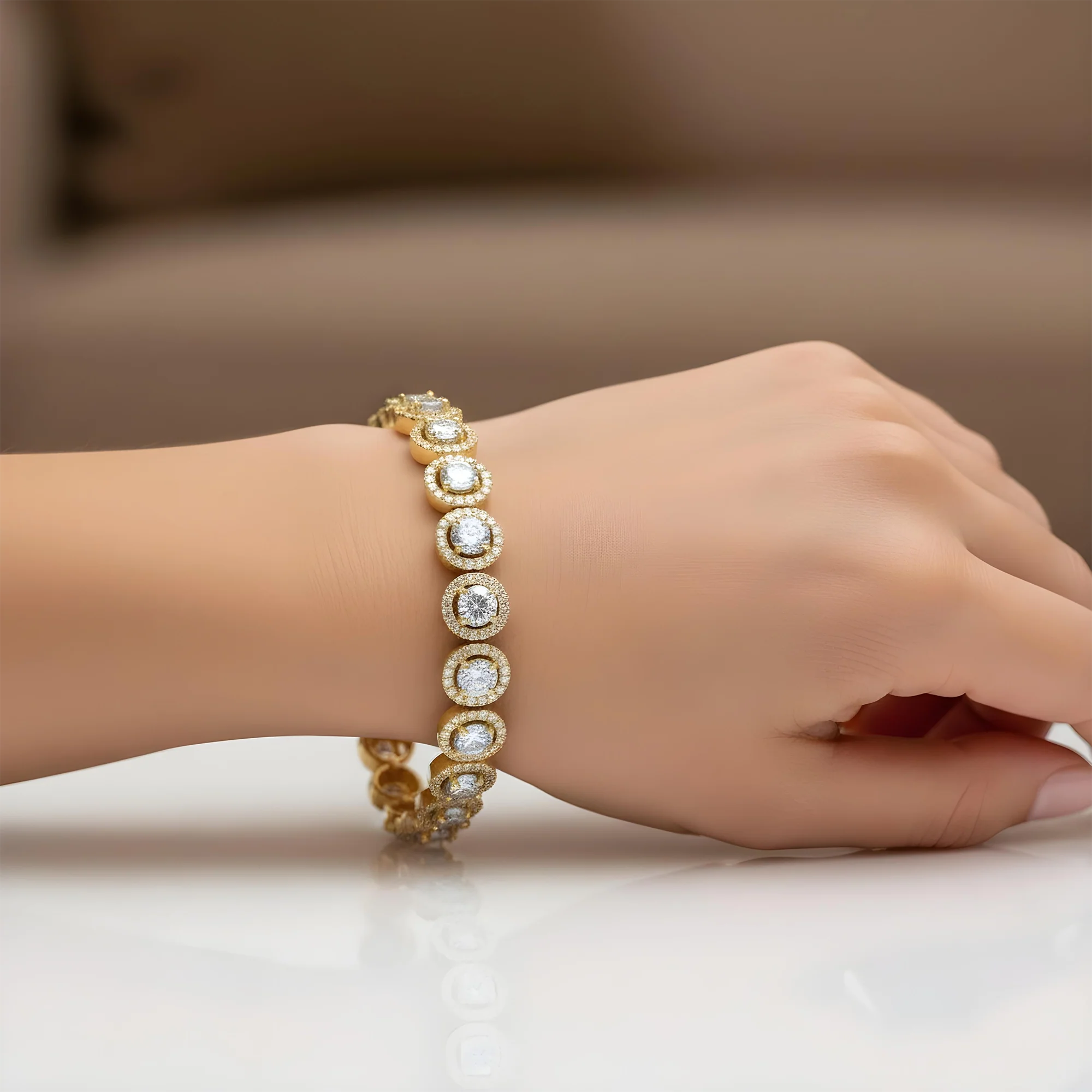 18K White Gold Round Diamond Halo Bracelet 6.63ct - Image 5