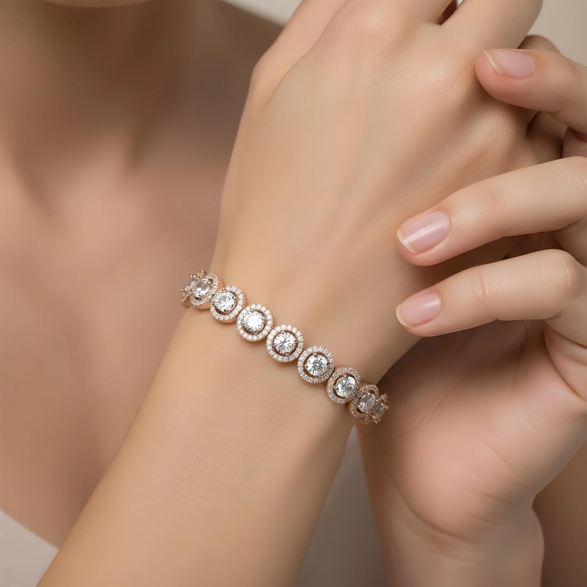 18K White Gold Round Diamond Halo Bracelet 6.63ct - Image 7