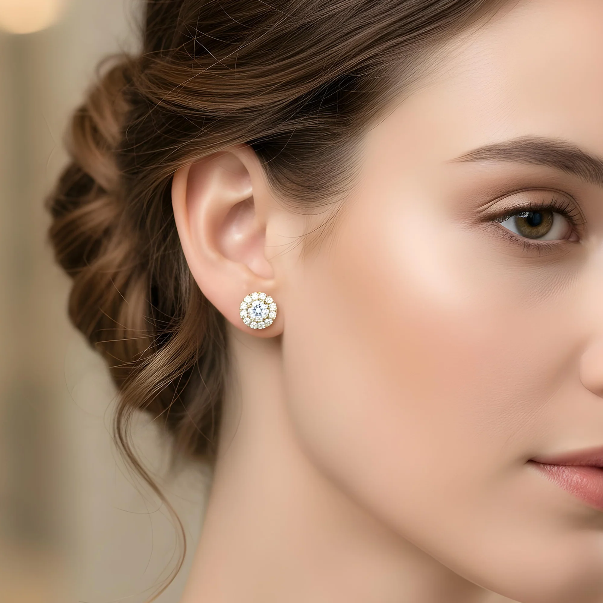 18K White Gold Round Diamond Halo Stud Earrings 1.35ctw - Image 7