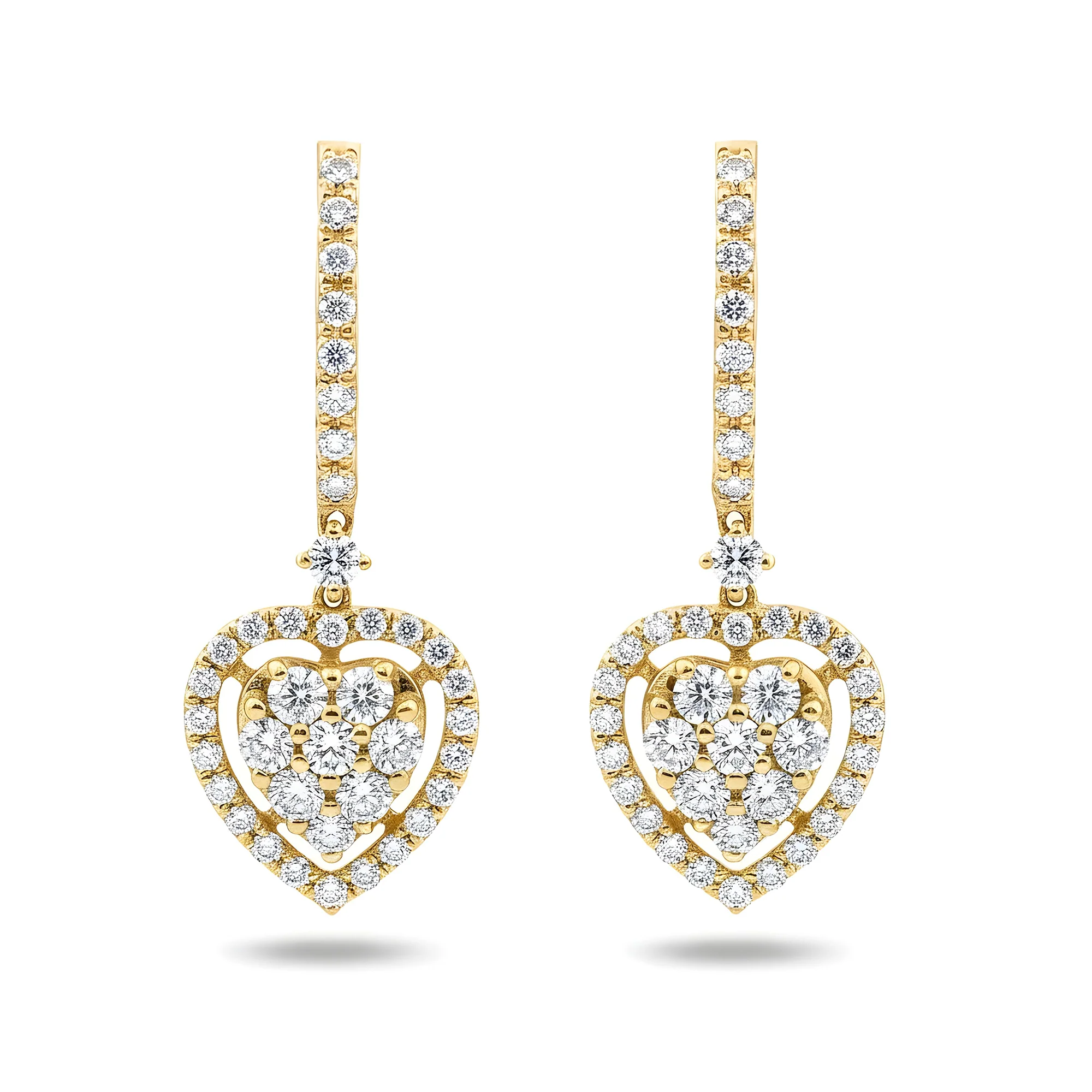 18K White Gold Round Diamond Heart Drop Earrings 1.82ctw - Image 4