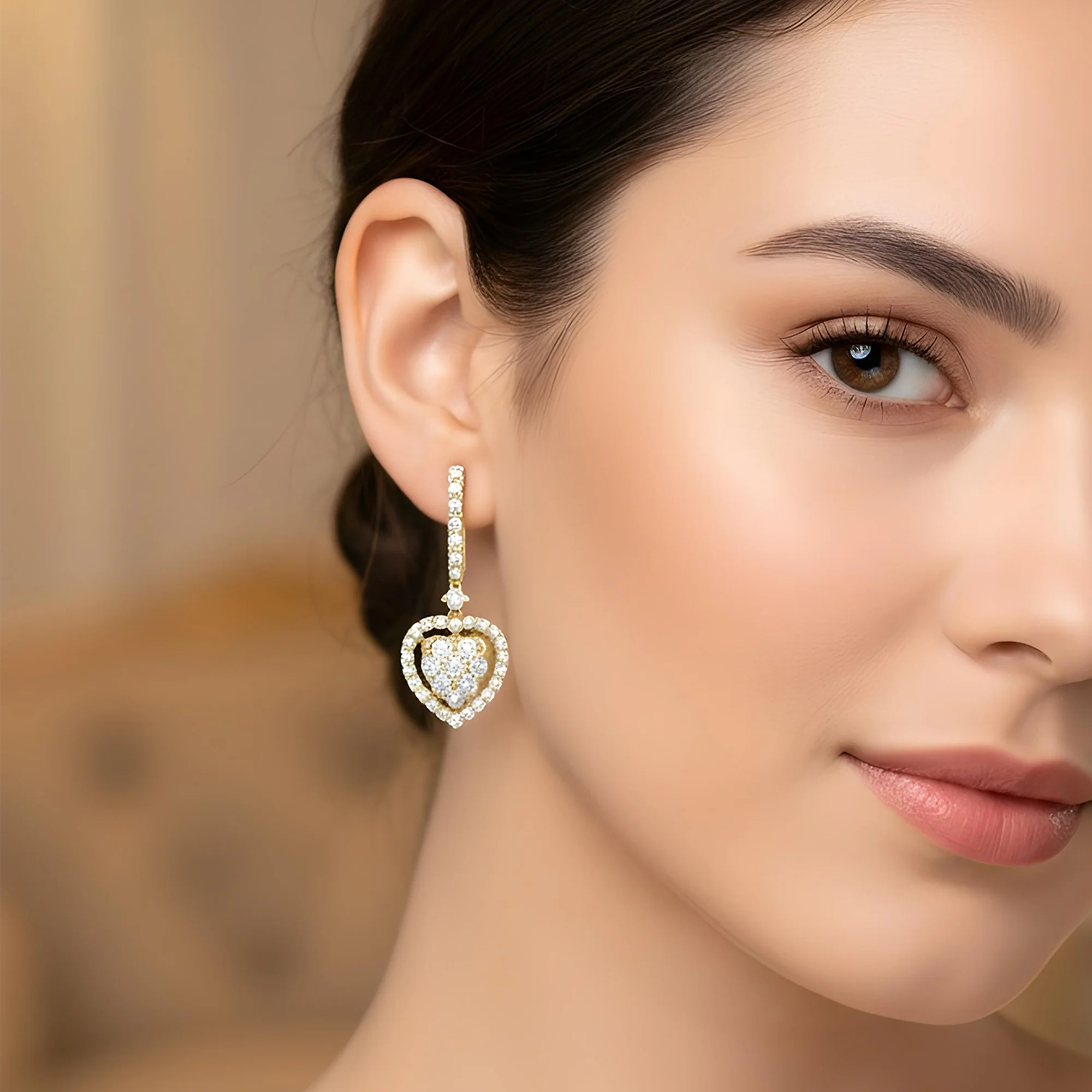 18K White Gold Round Diamond Heart Drop Earrings 1.82ctw - Image 5