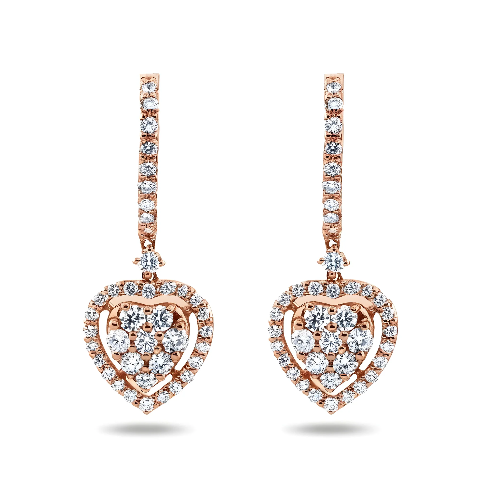 18K White Gold Round Diamond Heart Drop Earrings 1.82ctw - Image 6