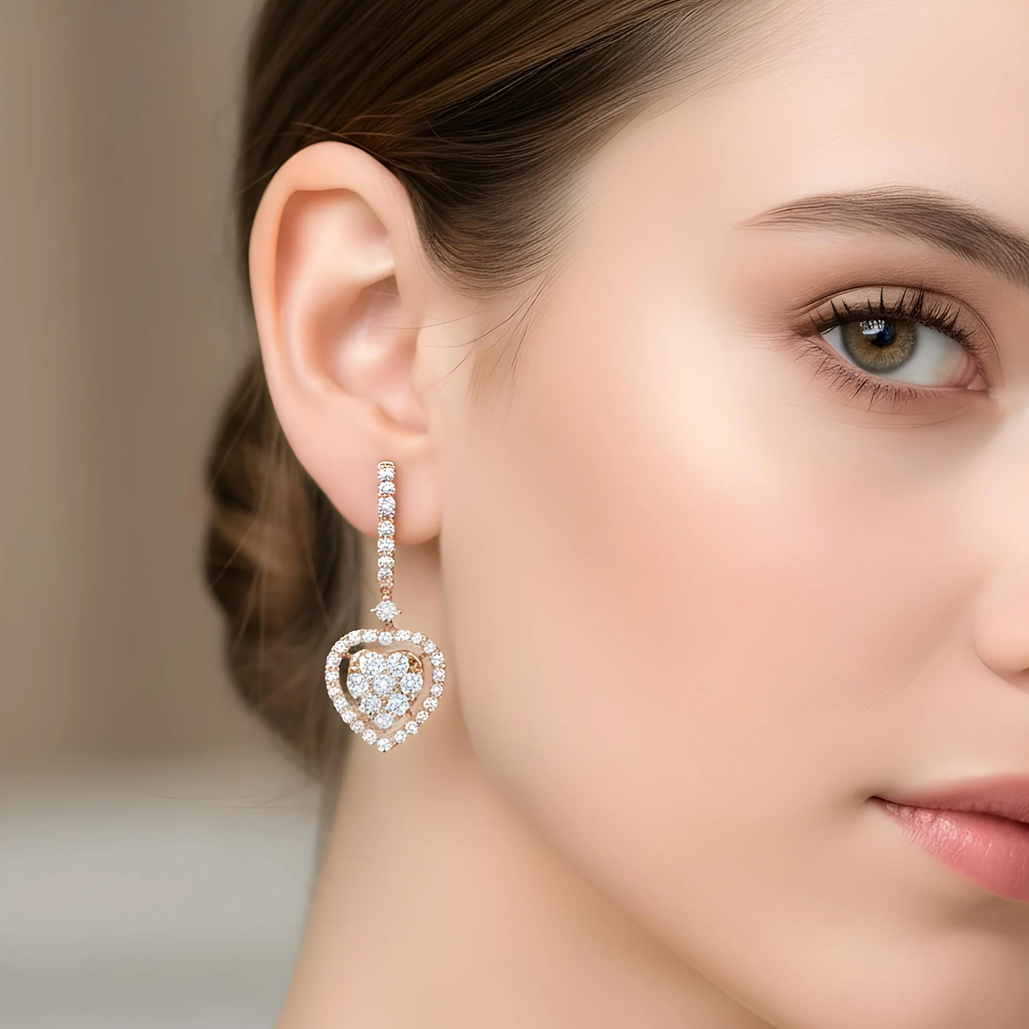 18K White Gold Round Diamond Heart Drop Earrings 1.82ctw - Image 7