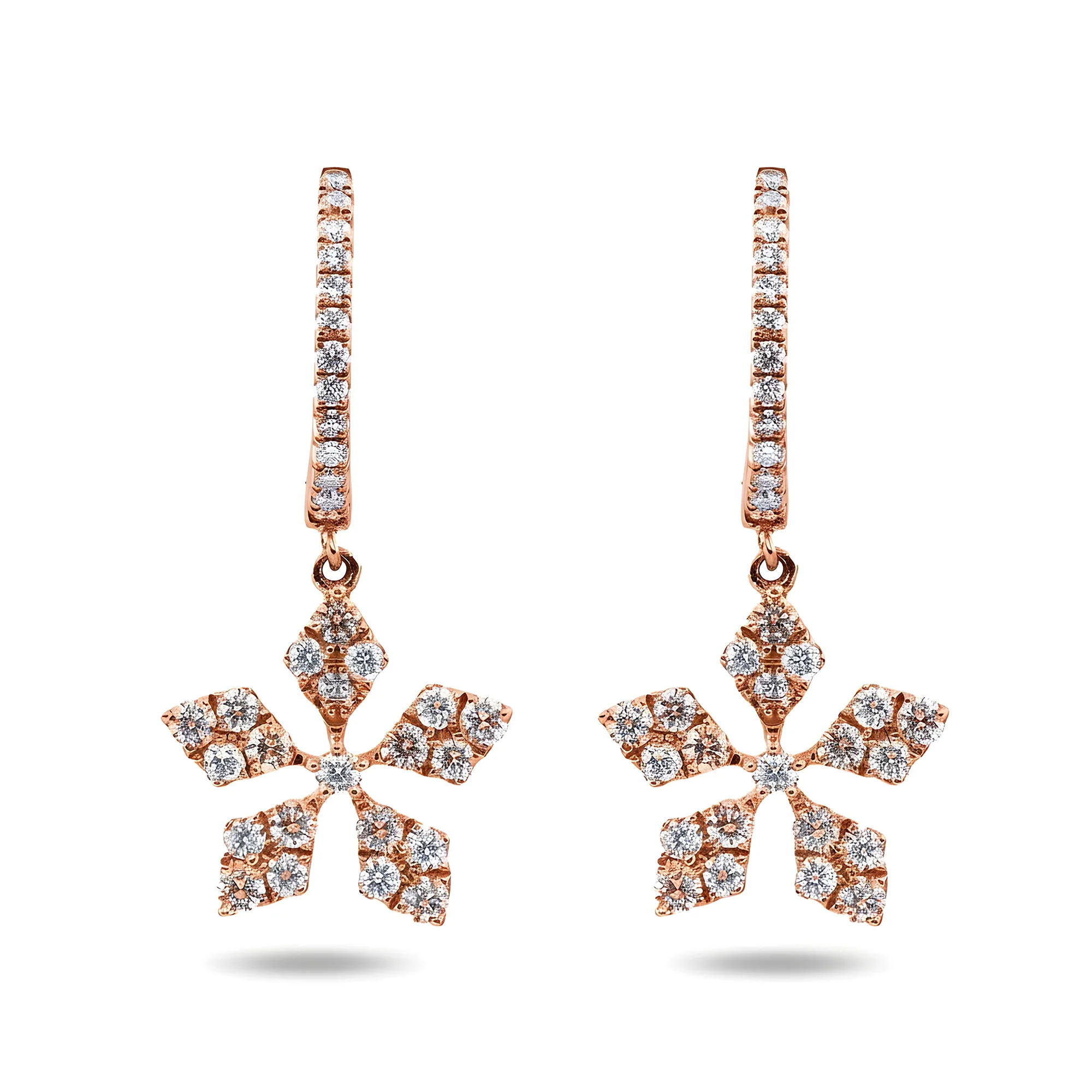 18K White Gold Round Diamond Peite Flower Drop Earrings 2.93ctw - Image 6