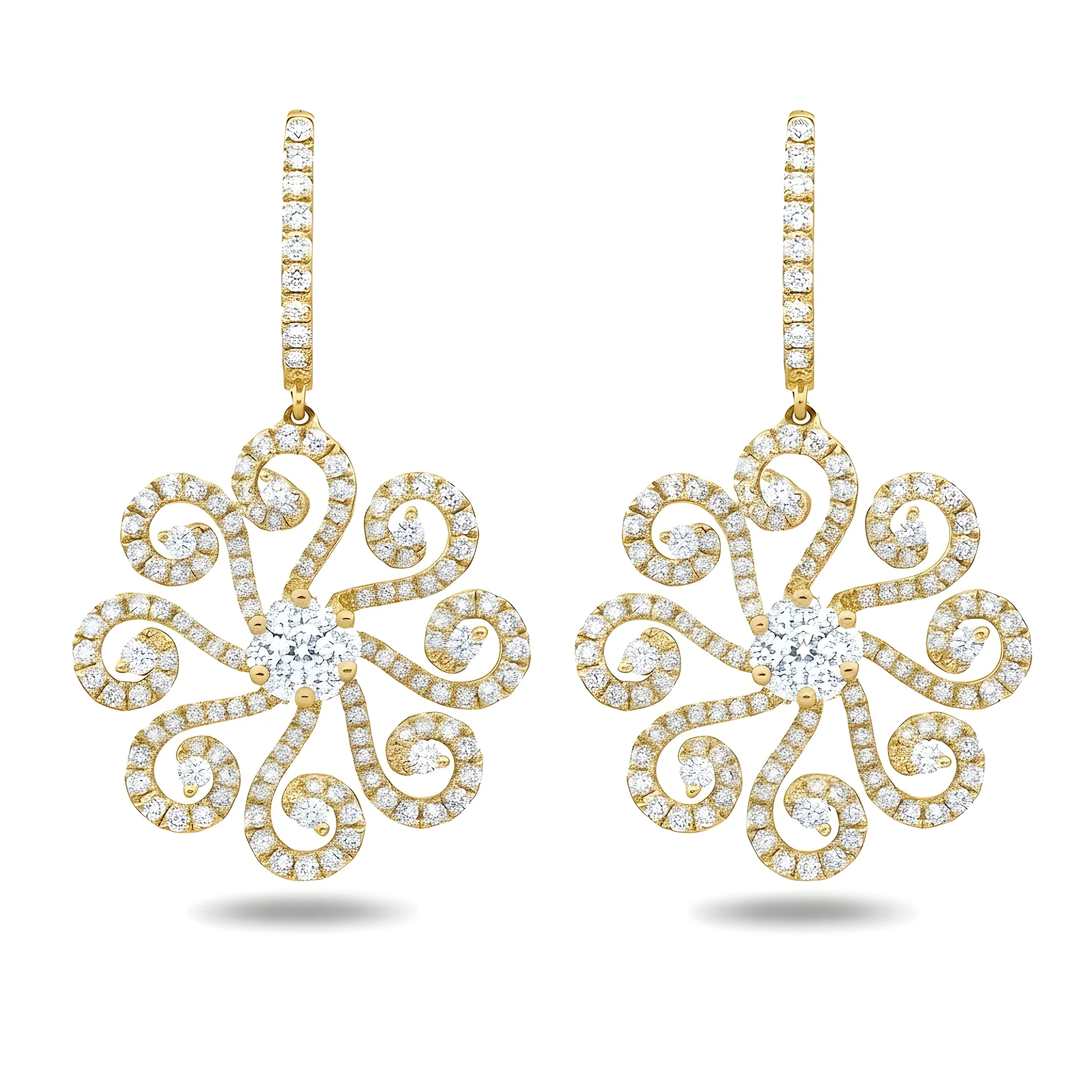 18K White Gold Round Diamond Pinwheel Drop Earrings 6.93ctw - Image 4