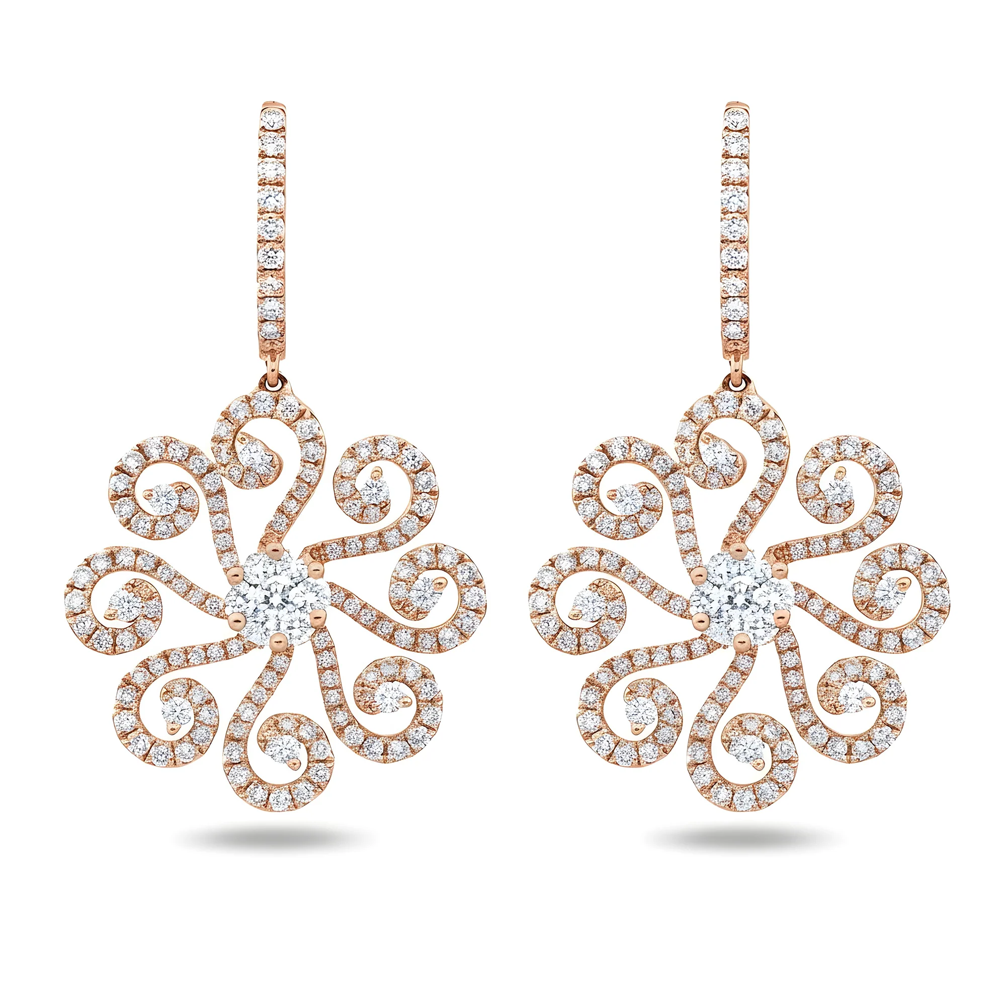 18K White Gold Round Diamond Pinwheel Drop Earrings 6.93ctw - Image 6