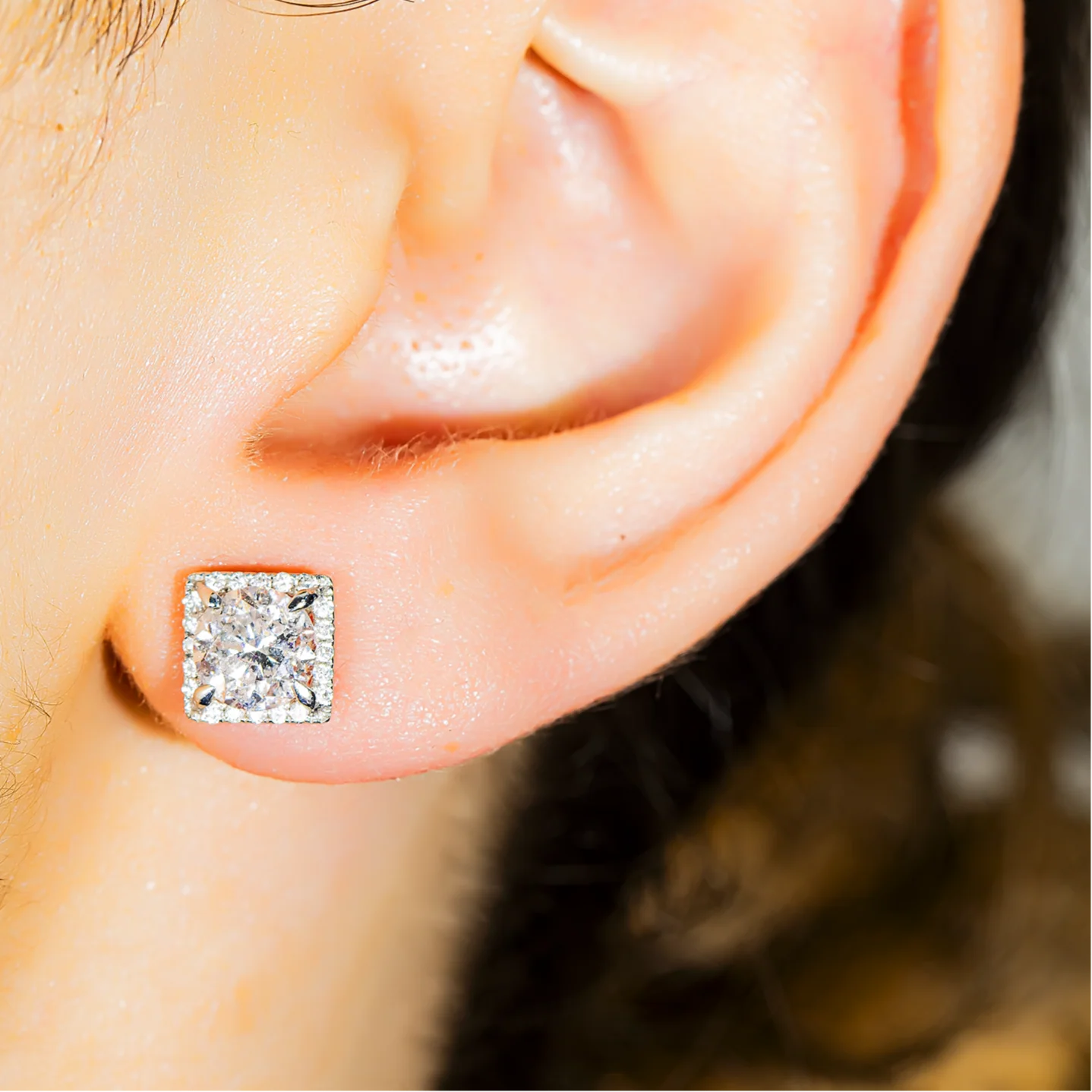 18K White Gold Square Shaped Round Diamond Stud Earrings 2.28ctw - Image 2