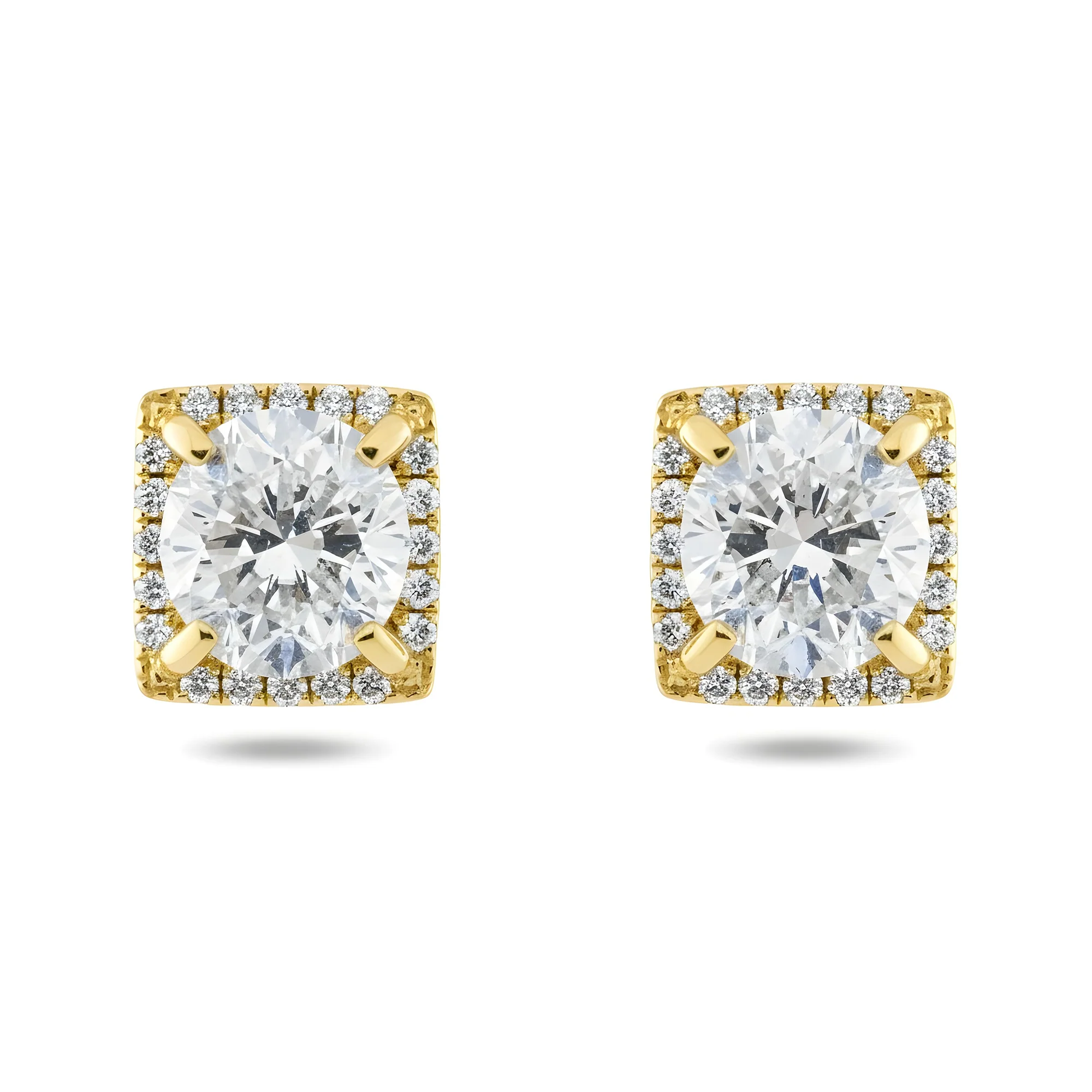18K White Gold Square Shaped Round Diamond Stud Earrings 2.28ctw - Image 4