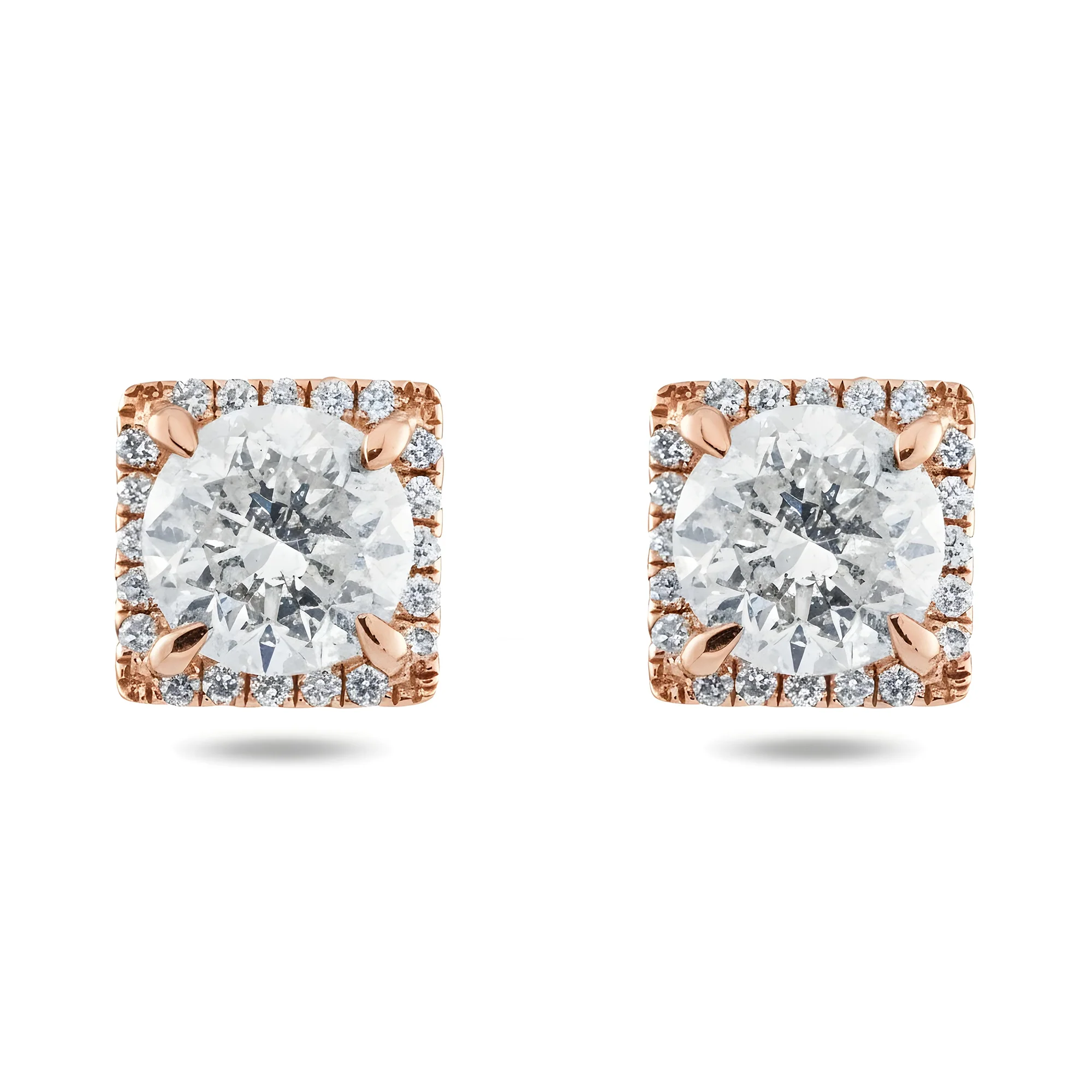 18K White Gold Square Shaped Round Diamond Stud Earrings 2.28ctw - Image 6