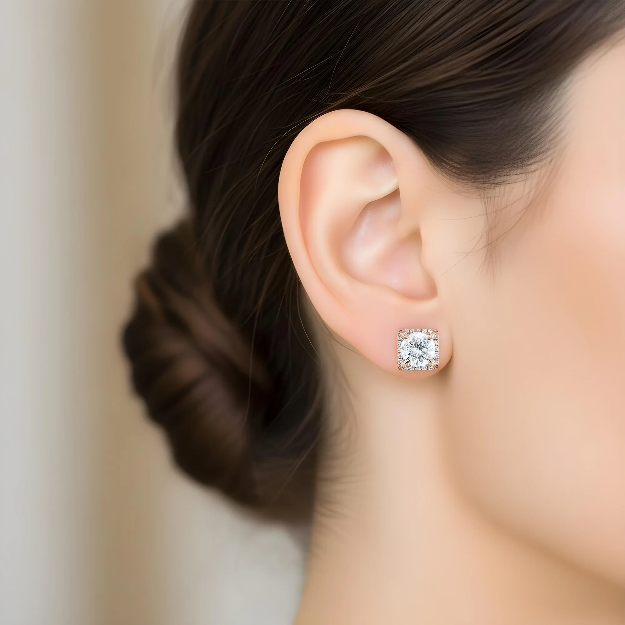 18K White Gold Square Shaped Round Diamond Stud Earrings 2.28ctw - Image 7