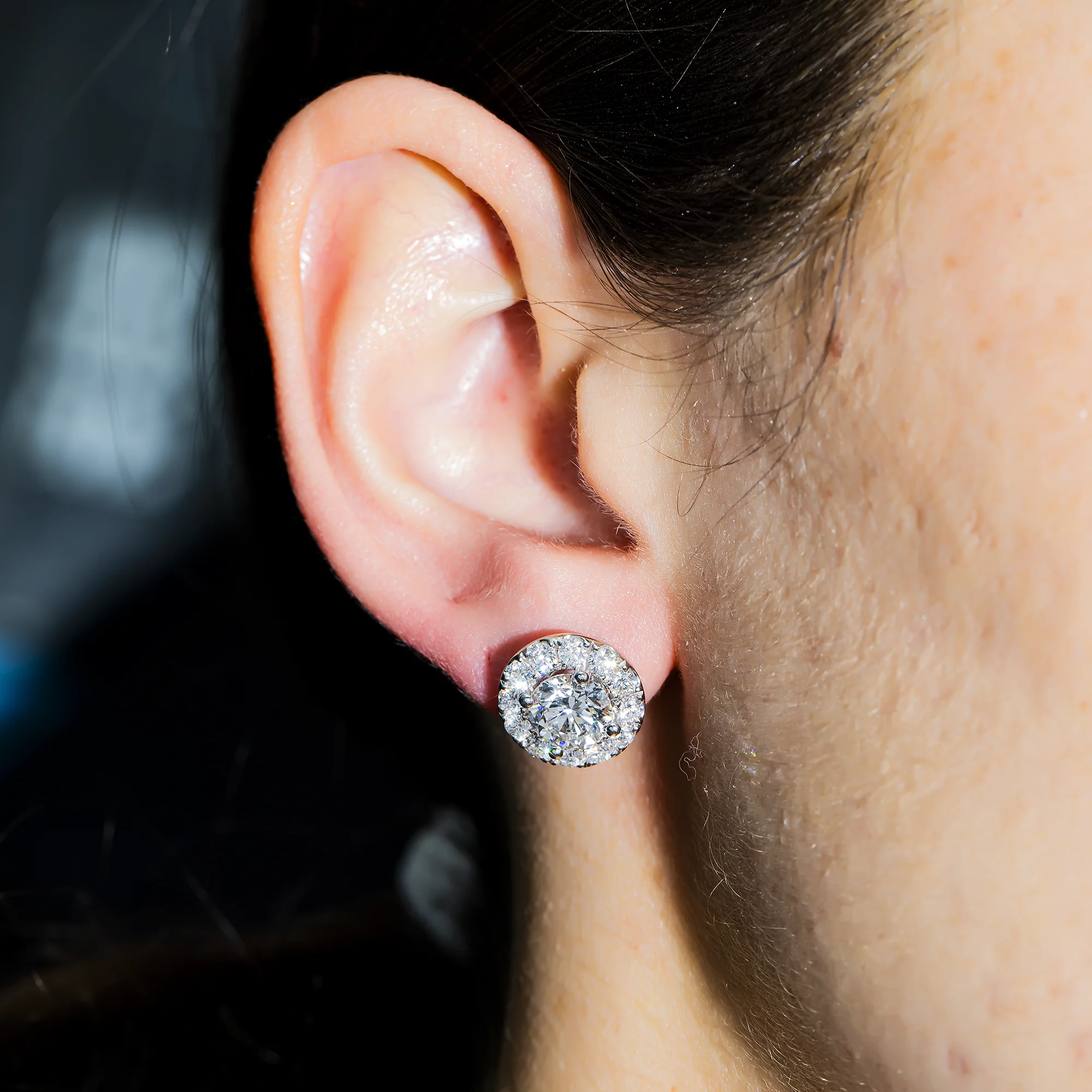 IGI 18K White Gold Round Diamond Stud Earrings w/ Halo 4.48ctw - Image 2