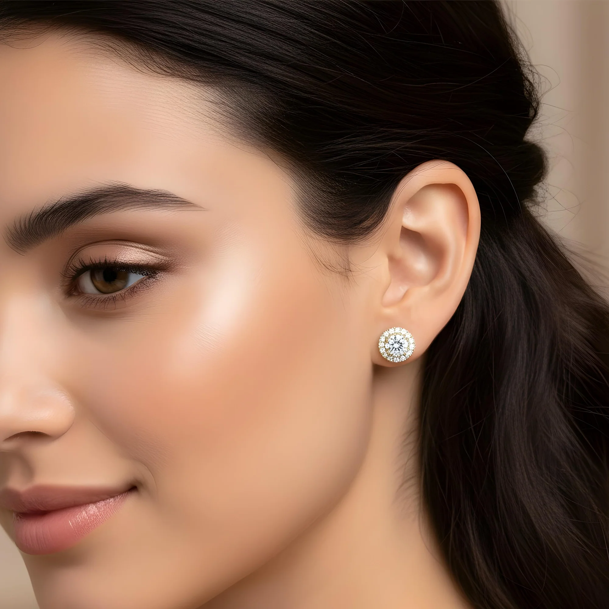 18K White Gold Round Diamond Studs w/ Halo 2.78ctw - Image 5