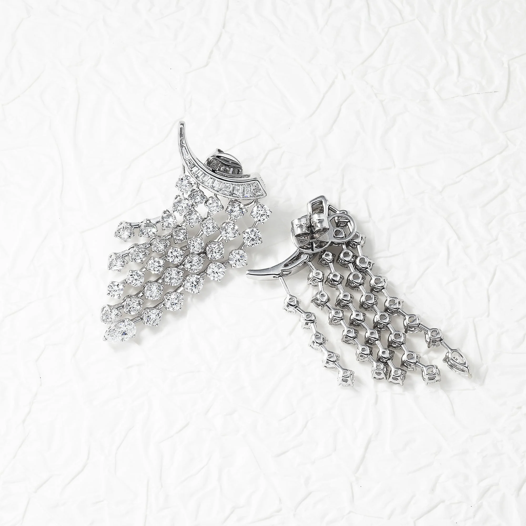 18K White Gold Round Diamond Waterfall Earrings 11.06ctw - Image 3