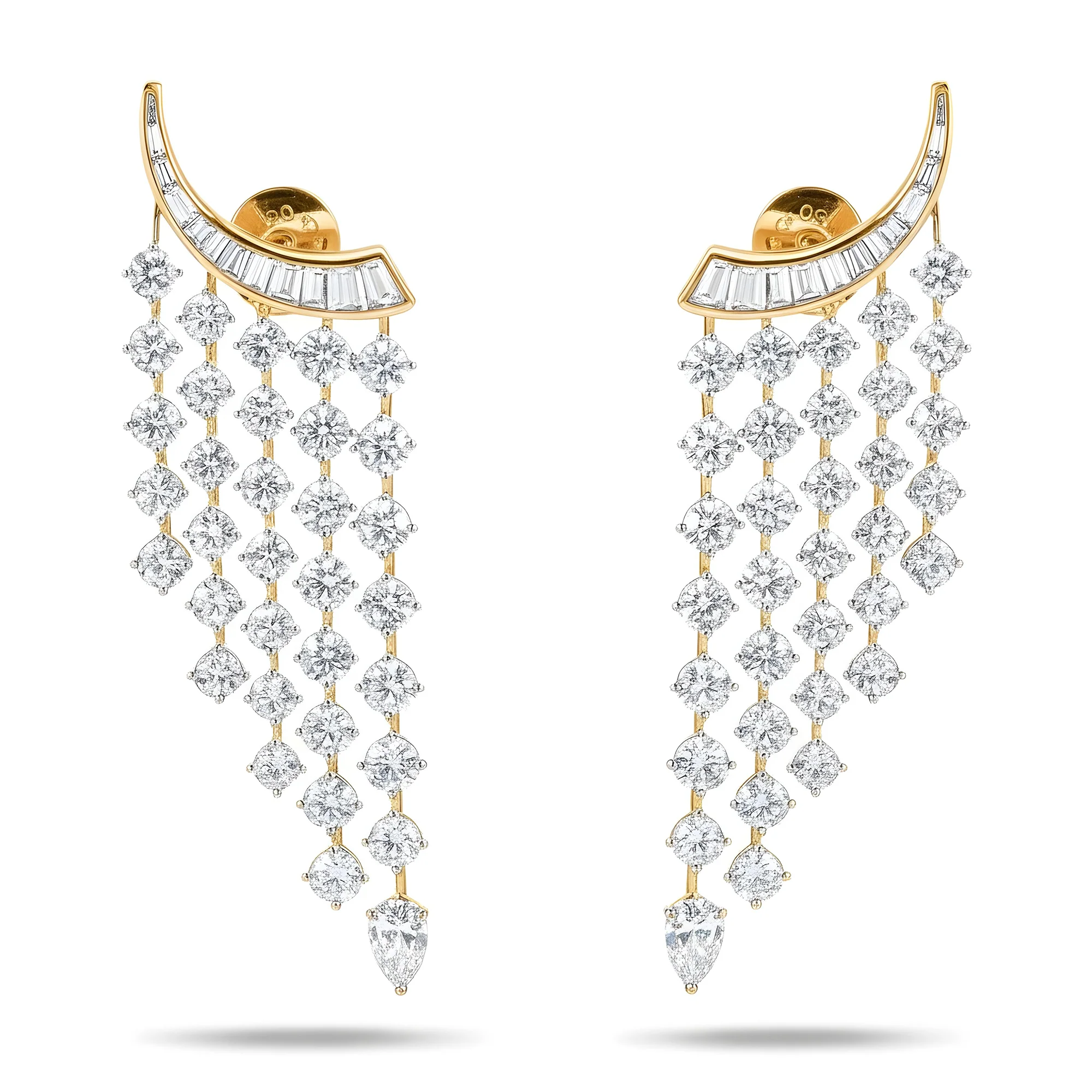 18K White Gold Round Diamond Waterfall Earrings 11.06ctw - Image 4