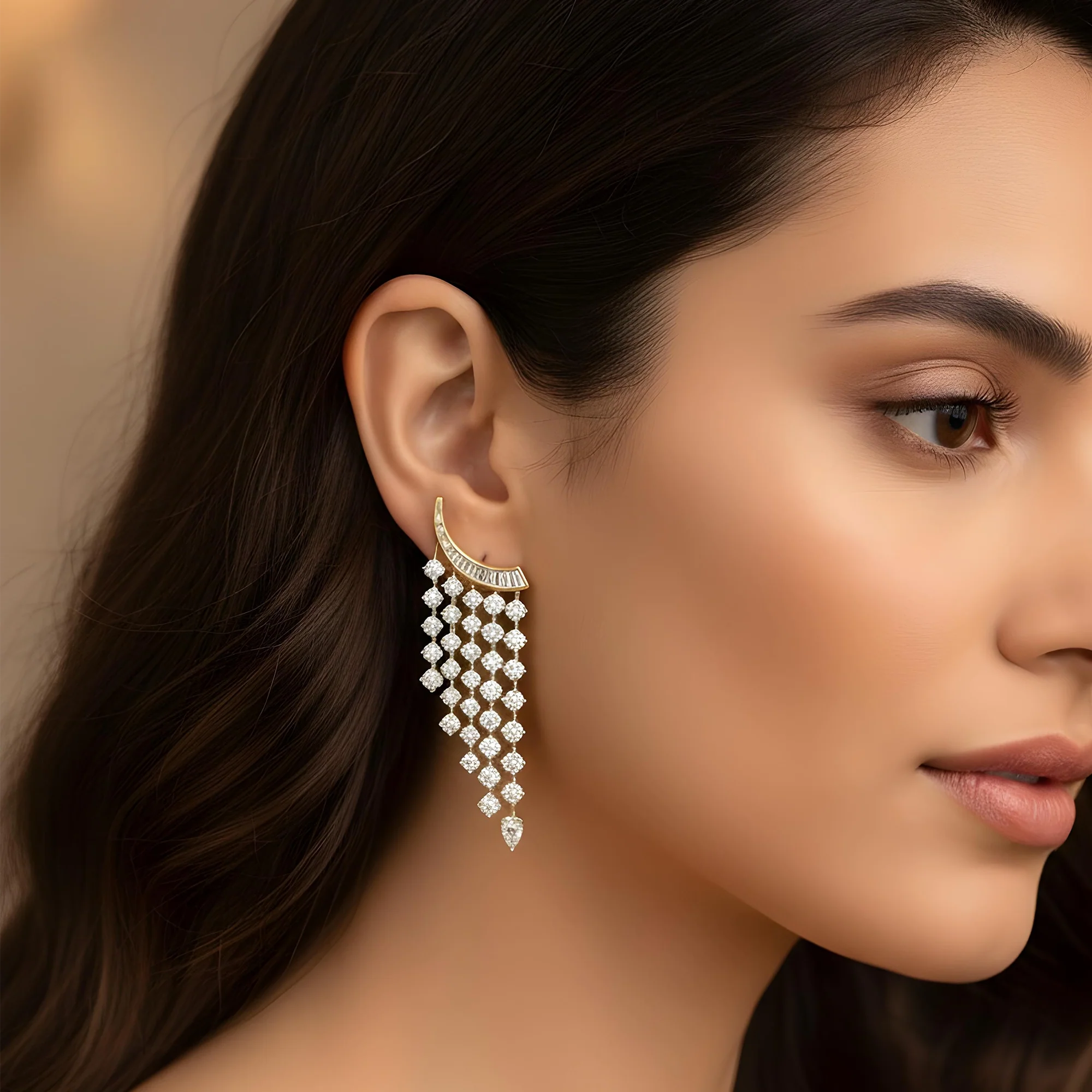 18K White Gold Round Diamond Waterfall Earrings 11.06ctw - Image 5