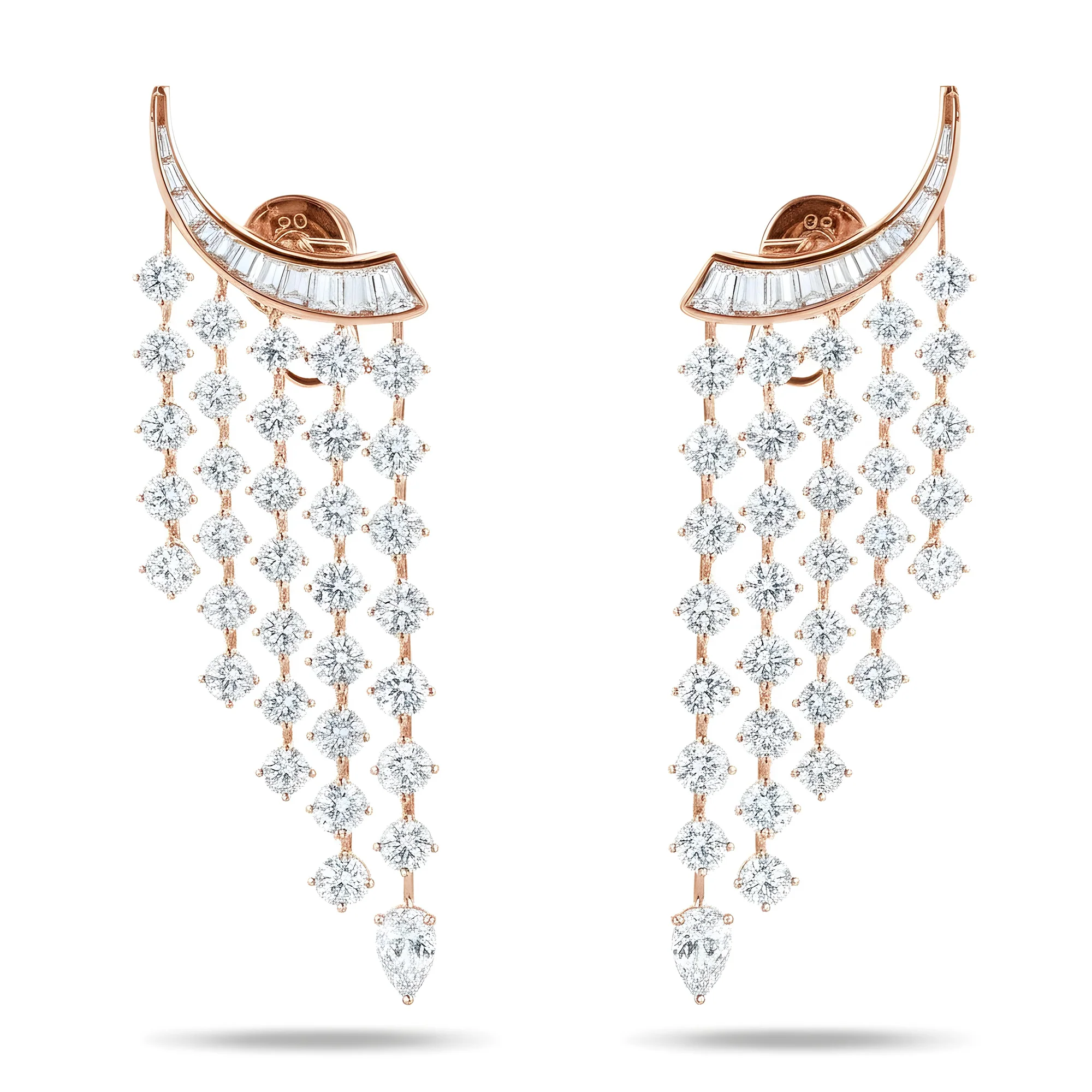 18K White Gold Round Diamond Waterfall Earrings 11.06ctw - Image 6
