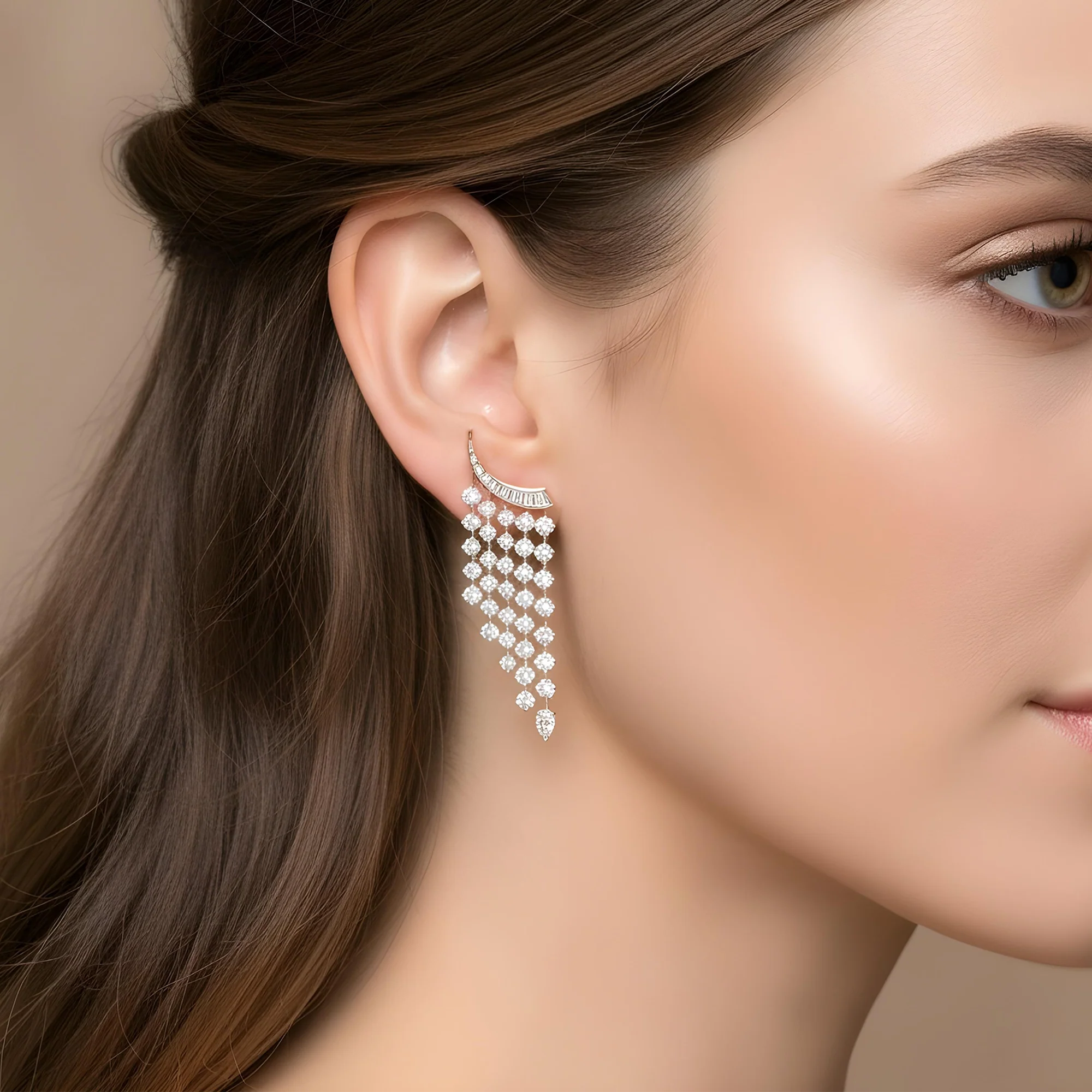 18K White Gold Round Diamond Waterfall Earrings 11.06ctw - Image 7