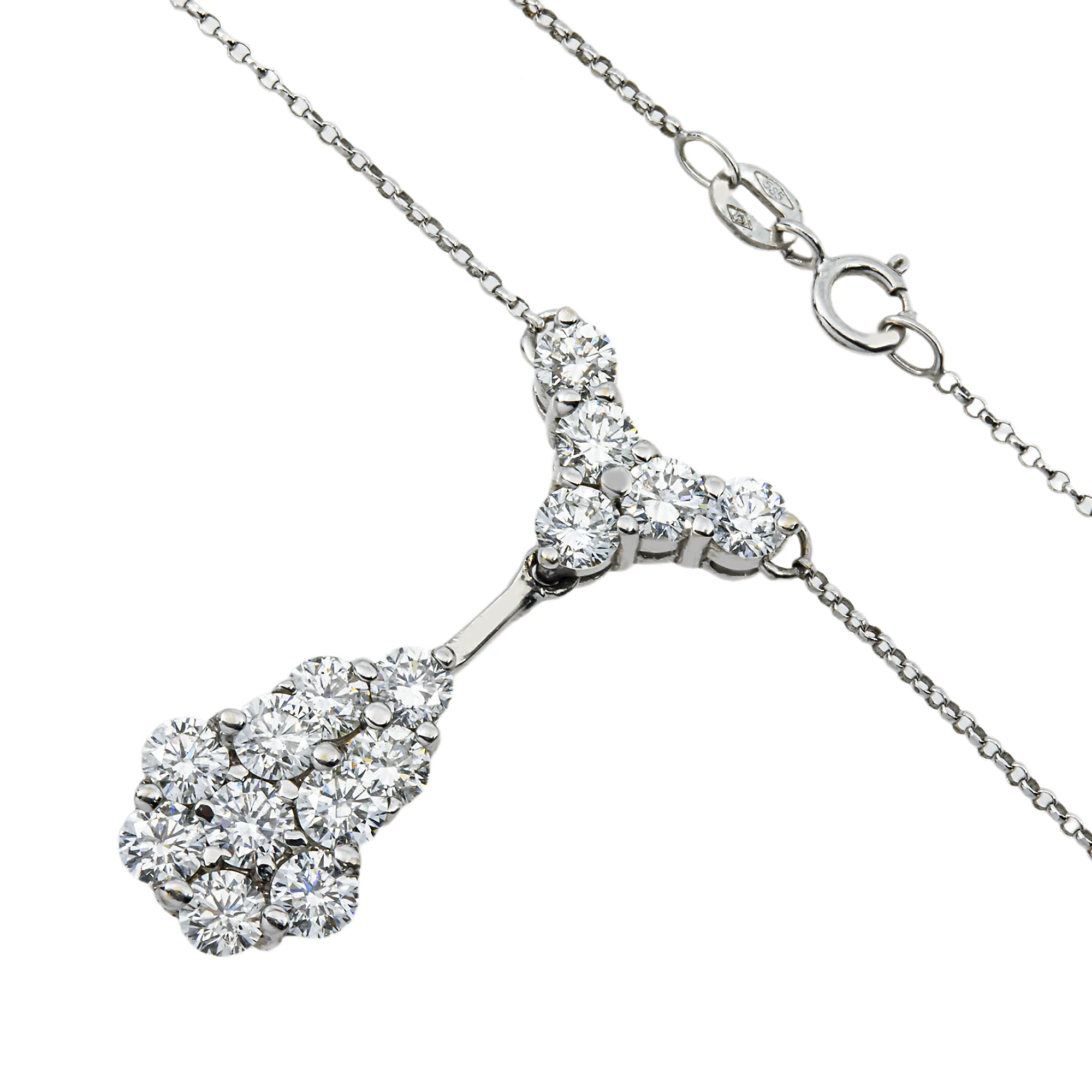 18K White Gold Round Diamonds Diamond Cluster Drop Necklace 2.90ct - Image 3