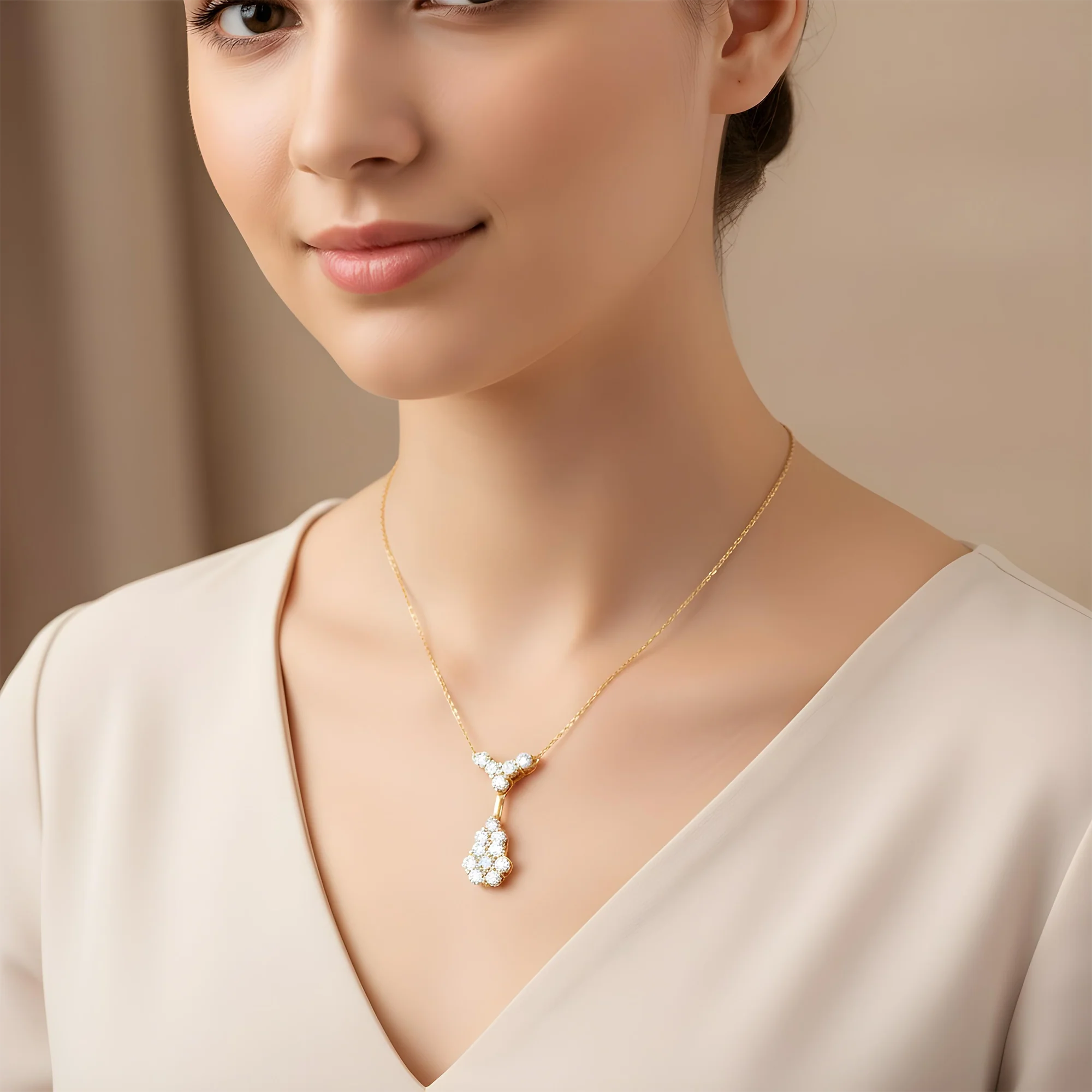 18K White Gold Round Diamonds Diamond Cluster Drop Necklace 2.90ct - Image 5