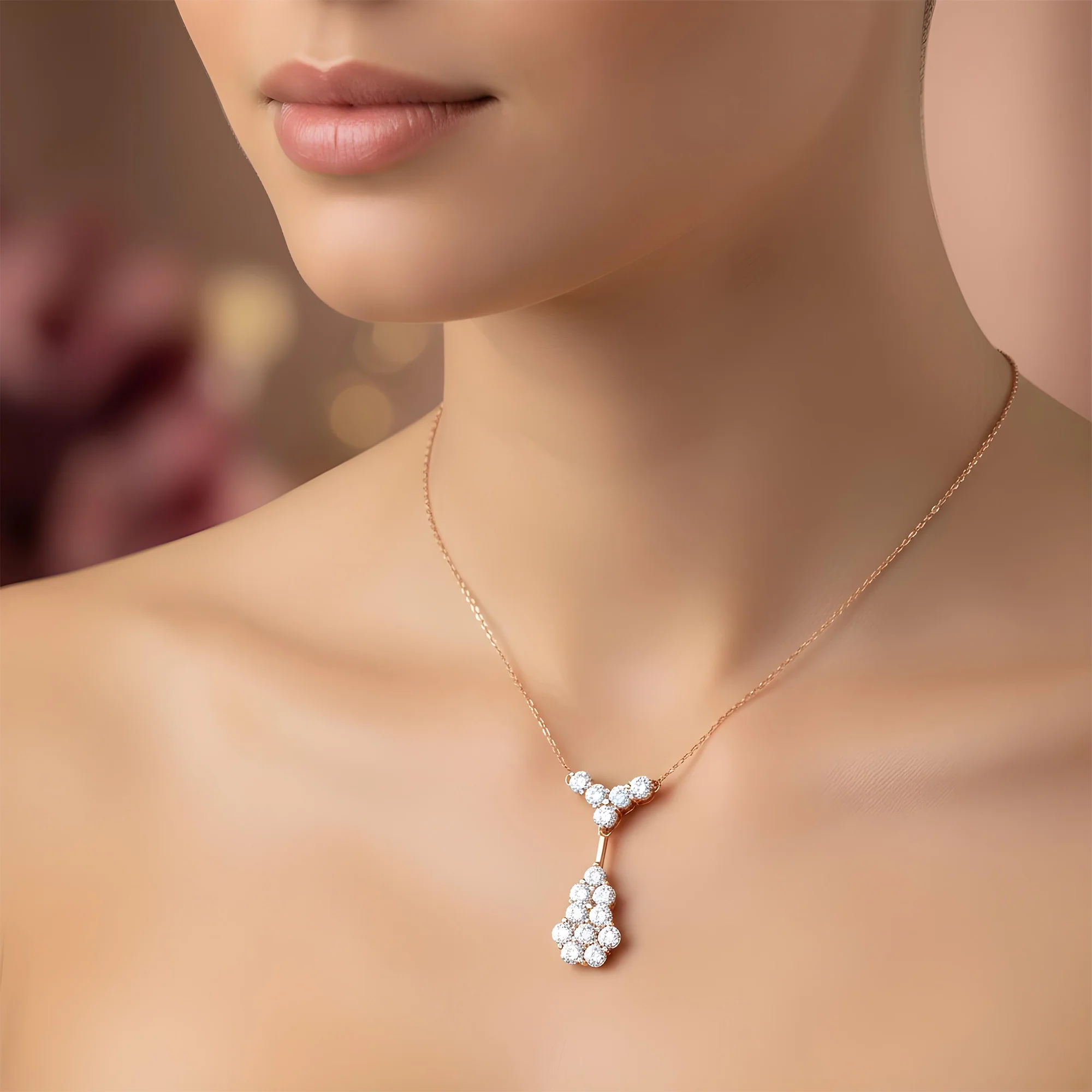 18K White Gold Round Diamonds Diamond Cluster Drop Necklace 2.90ct - Image 7