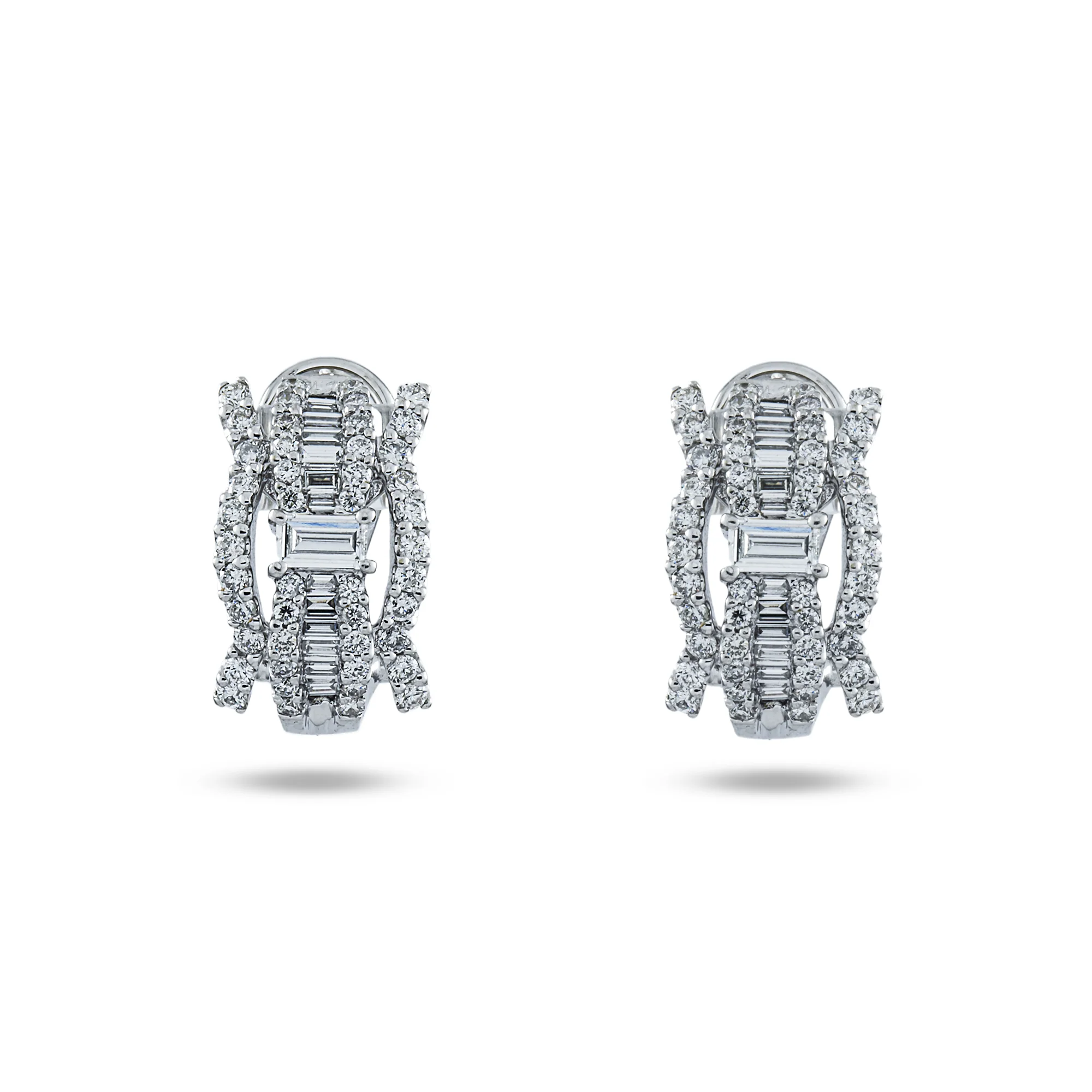 18K White Gold Round & Emerald Cut Diamond Stud Earrings 1.80ctw