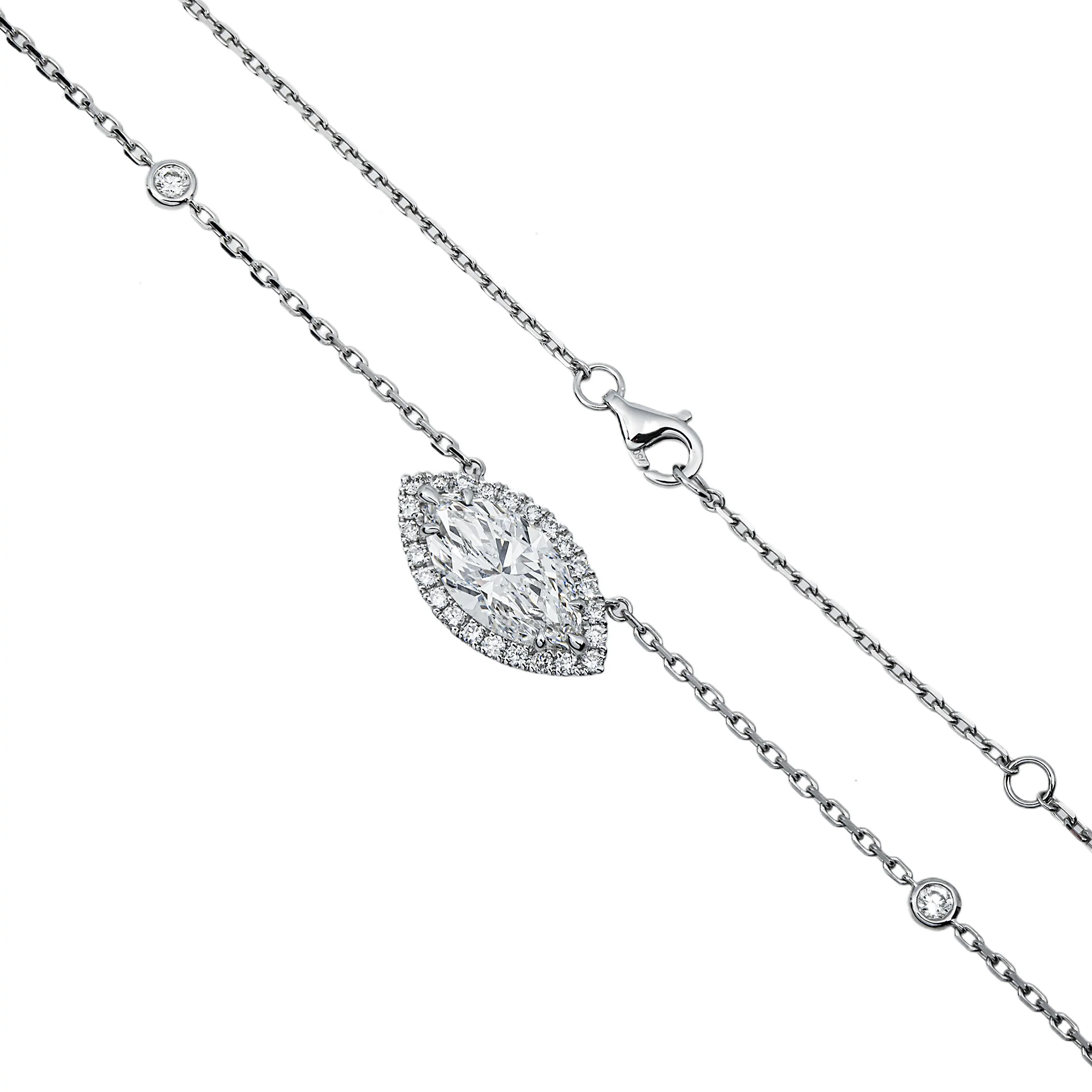 IGI 18K White Gold Round & Marquise Cut Diamond Necklace 3.32ct - Image 3