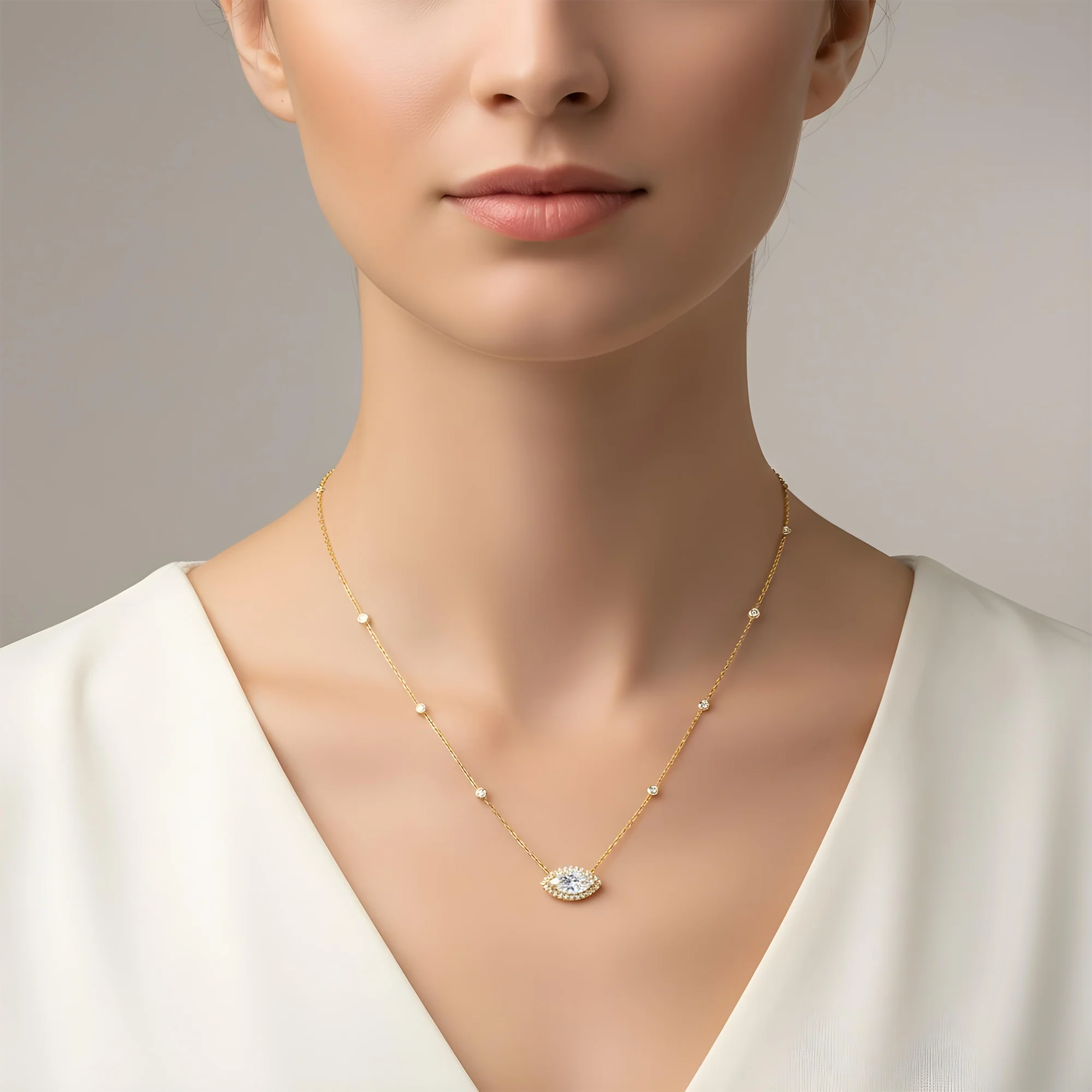 IGI 18K White Gold Round & Marquise Cut Diamond Necklace 3.32ct - Image 5