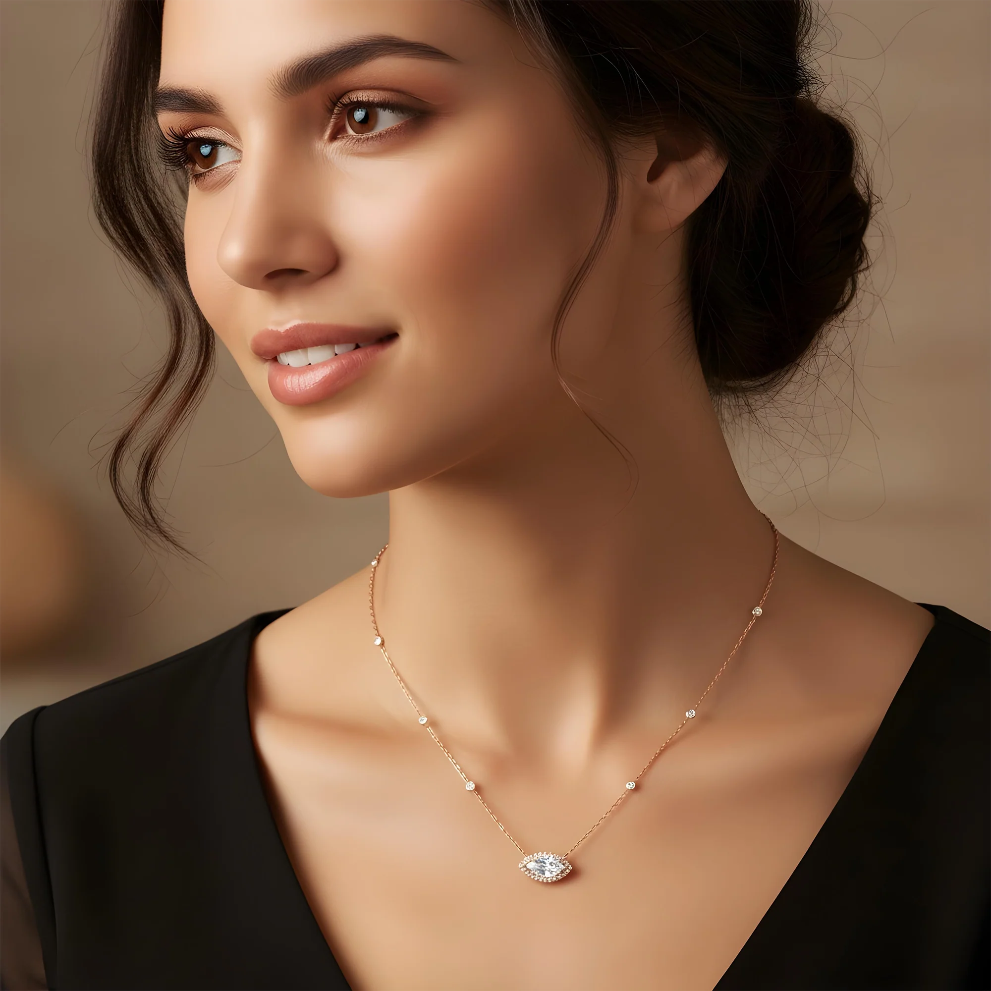 IGI 18K White Gold Round & Marquise Cut Diamond Necklace 3.32ct - Image 7