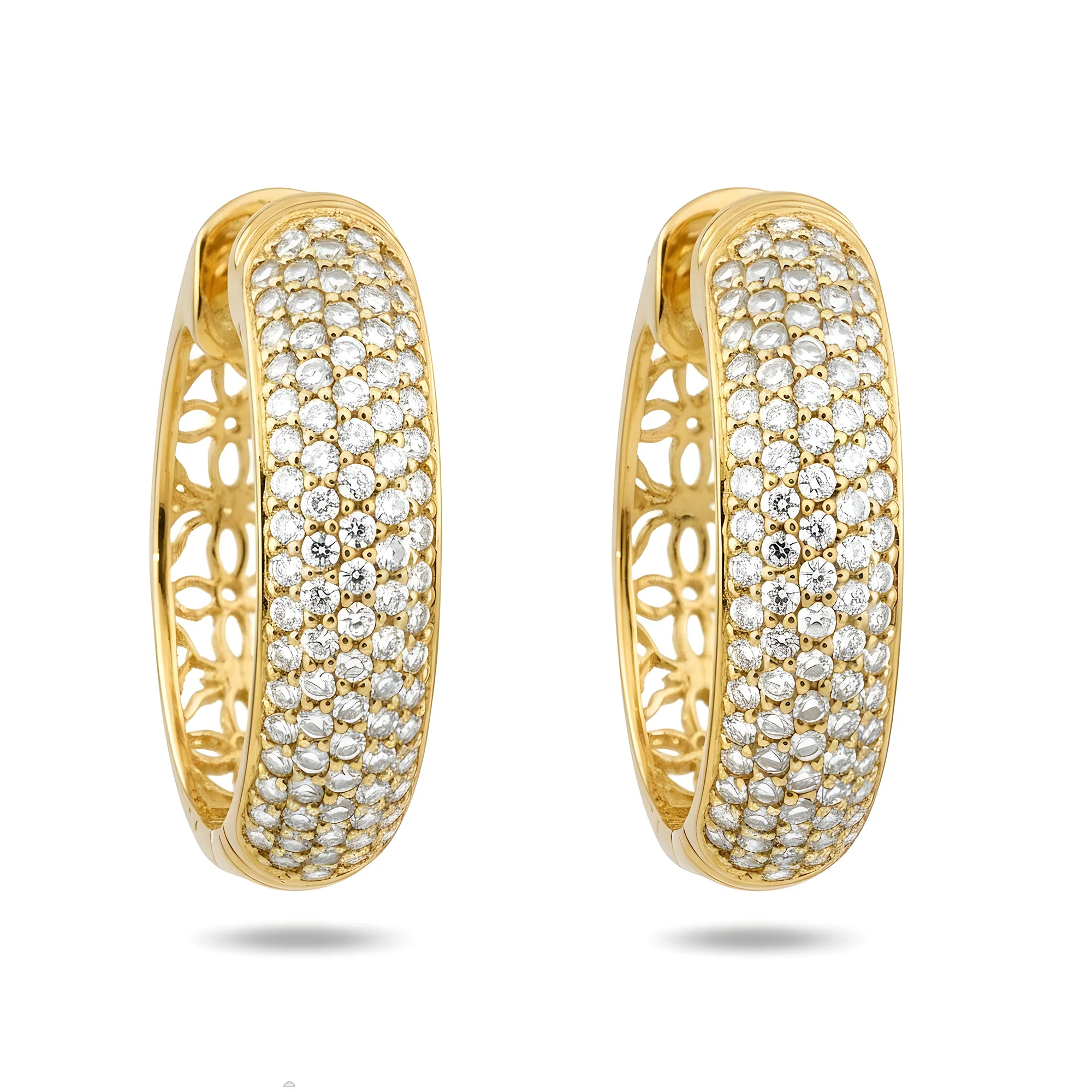18K White Gold Round Pave Diamond Hoop Earrings12.0ctw - Image 4