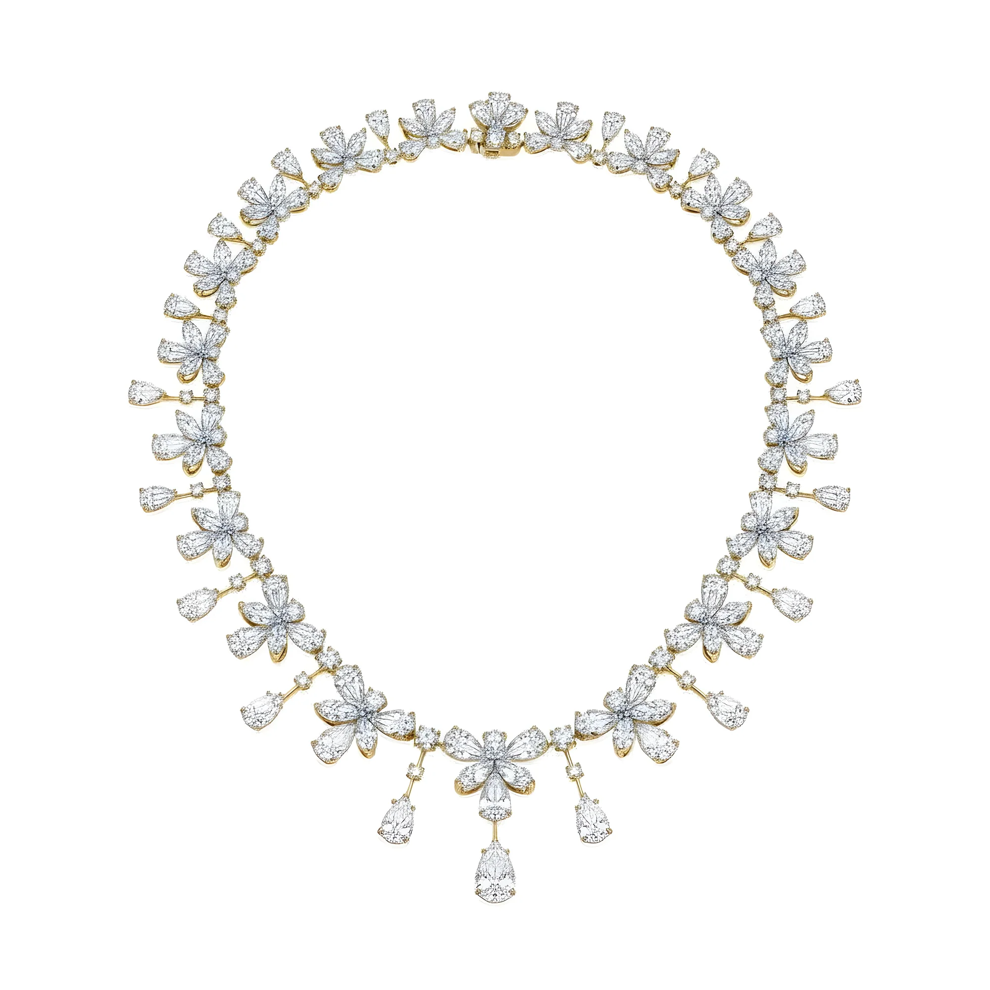 18K White Gold Round & Pear Cut Diamond Necklace 85.85ct - Image 4