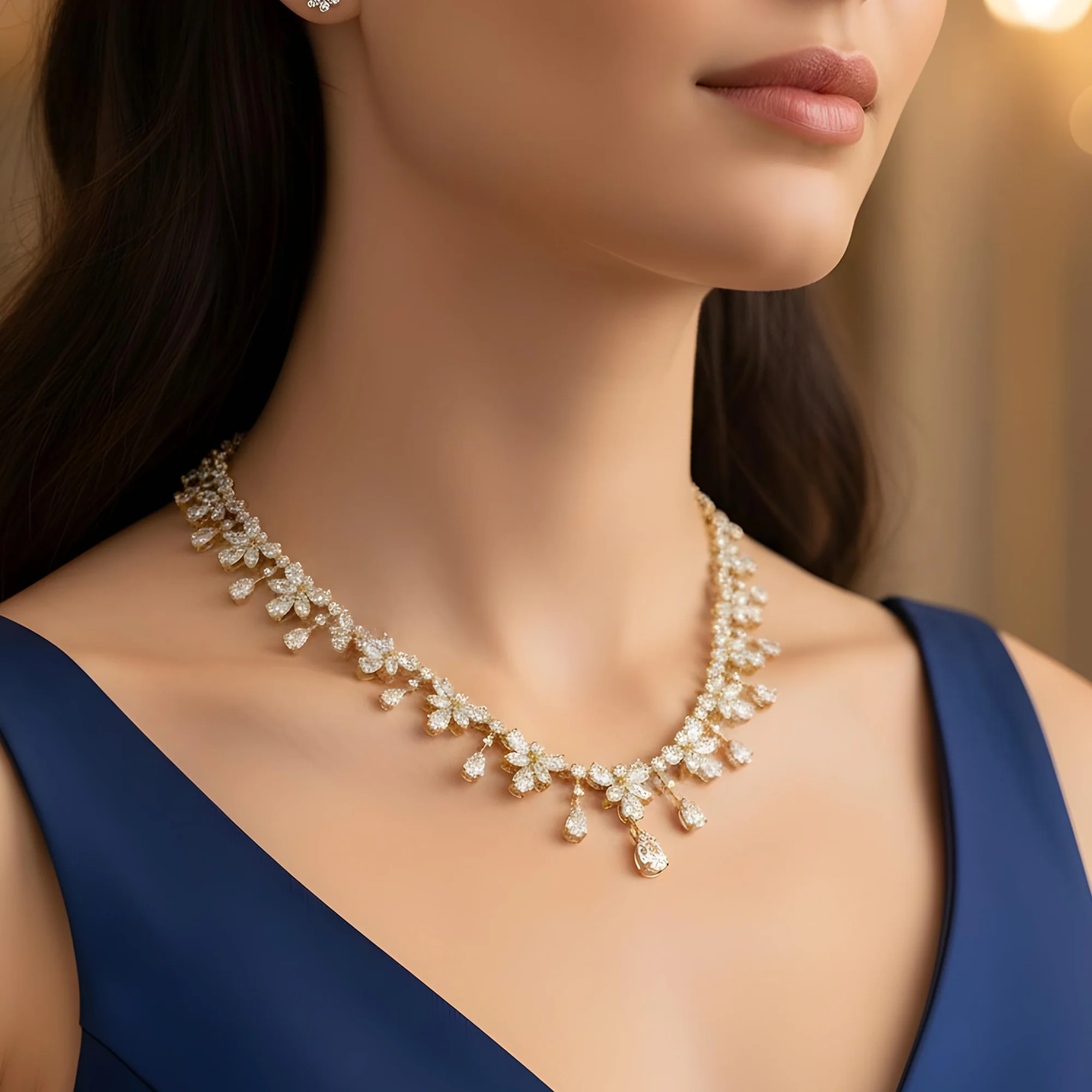 18K White Gold Round & Pear Cut Diamond Necklace 85.85ct - Image 5