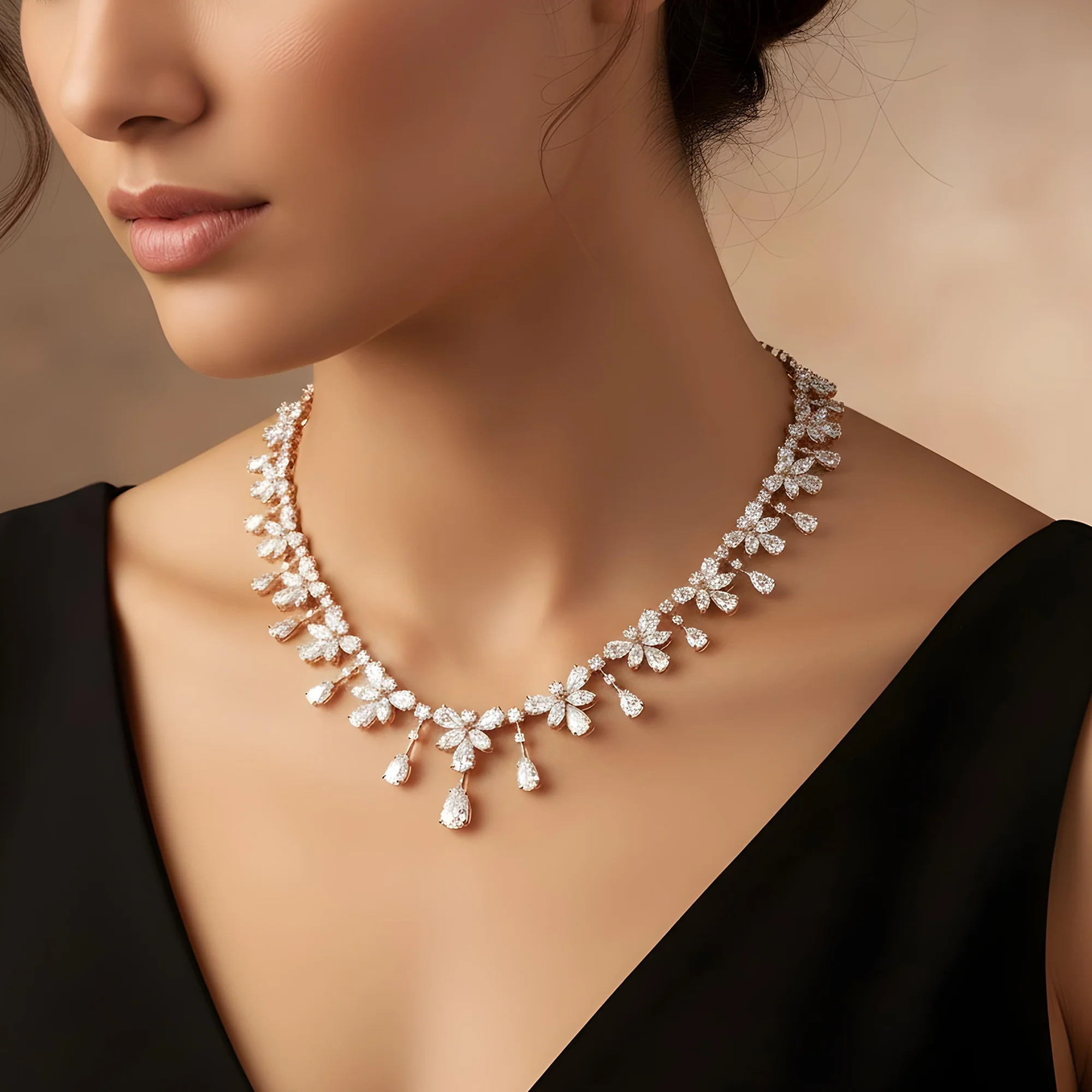 18K White Gold Round & Pear Cut Diamond Necklace 85.85ct - Image 7