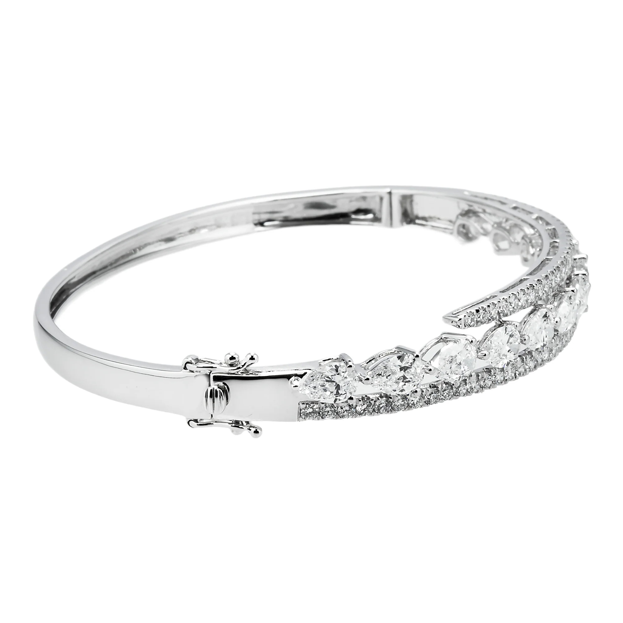 White Gold Round & Pear Cut Diamond Bangle Bracelet 4.78ct - Image 4