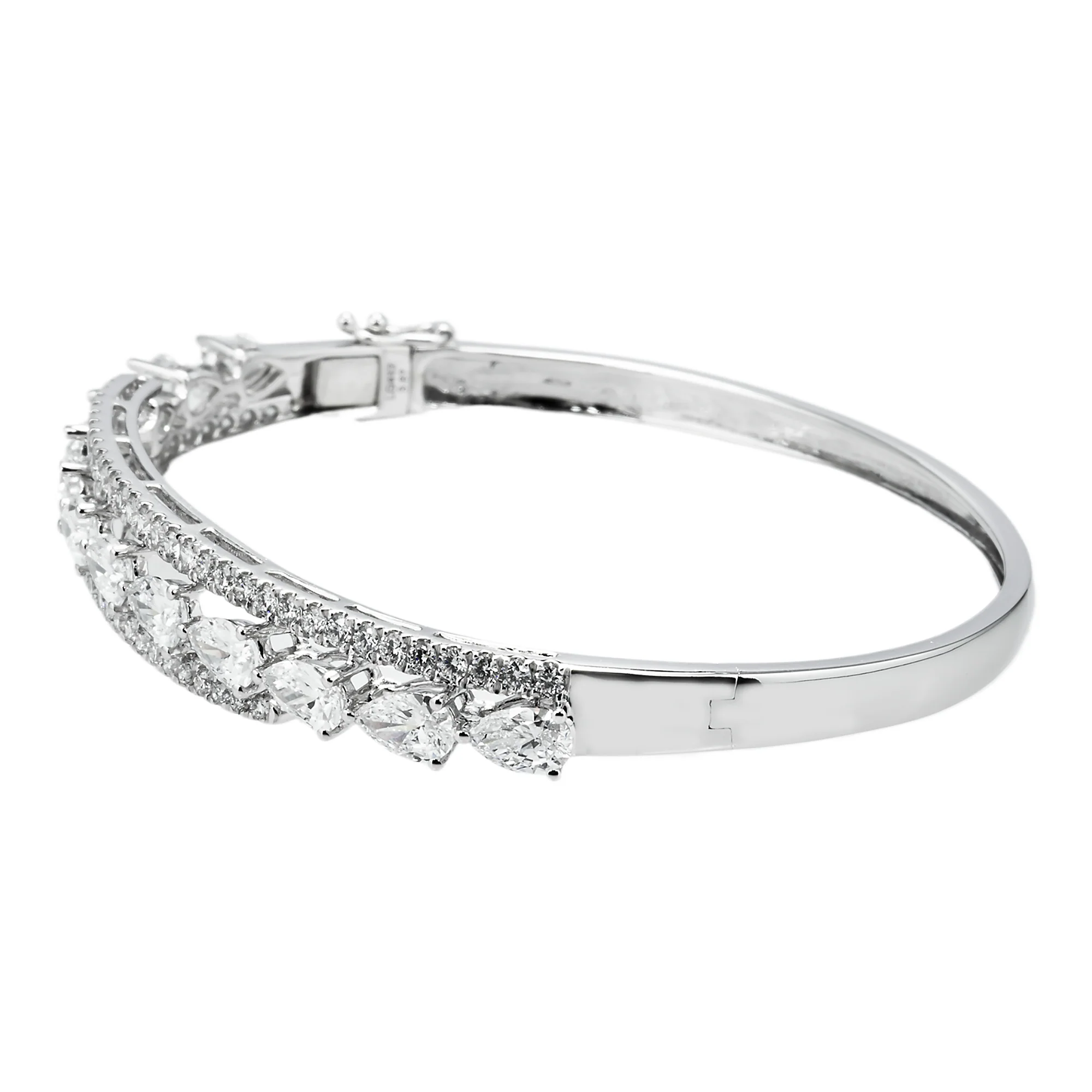 White Gold Round & Pear Cut Diamond Bangle Bracelet 4.78ct - Image 5