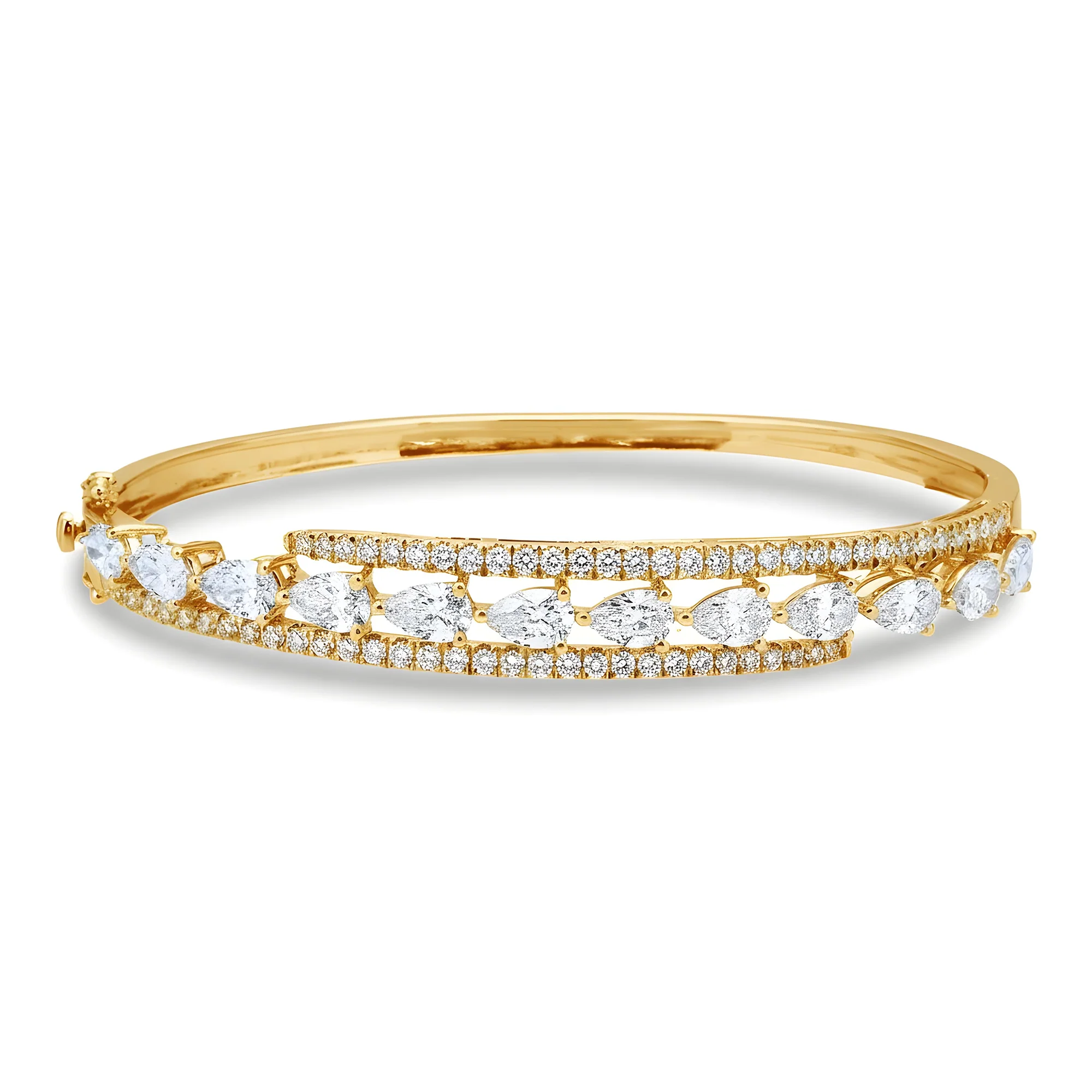 White Gold Round & Pear Cut Diamond Bangle Bracelet 4.78ct - Image 6