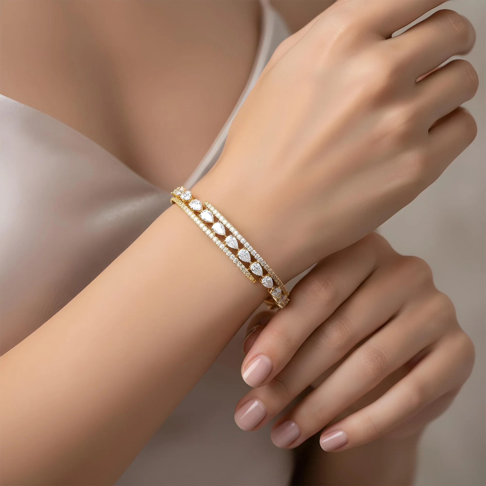 White Gold Round & Pear Cut Diamond Bangle Bracelet 4.78ct - Image 7